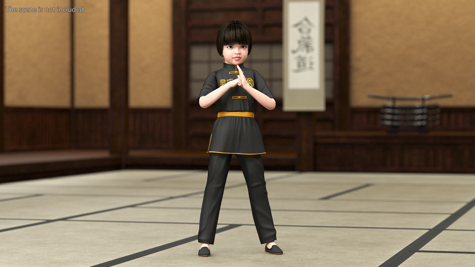 Asian Baby Girl in Kimono Rigged 3D