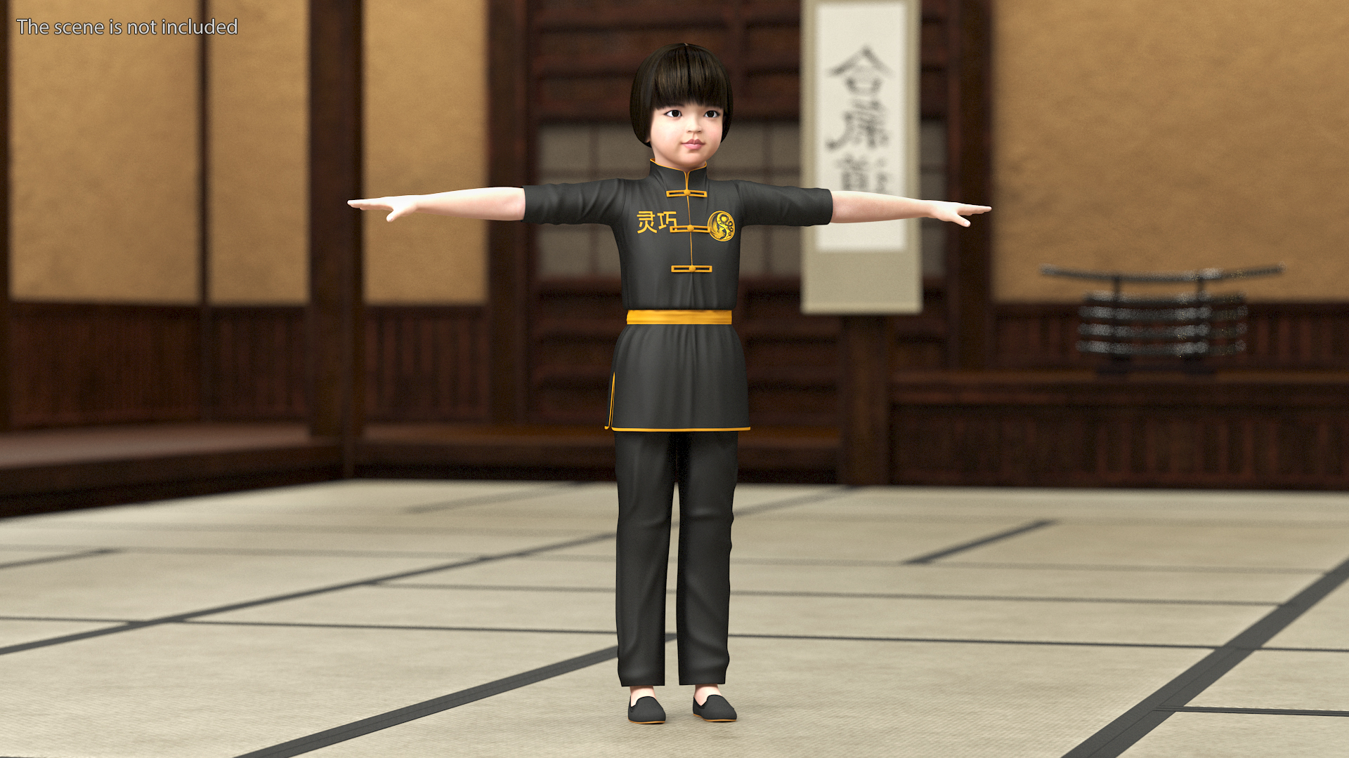 Asian Baby Girl in Kimono Rigged 3D