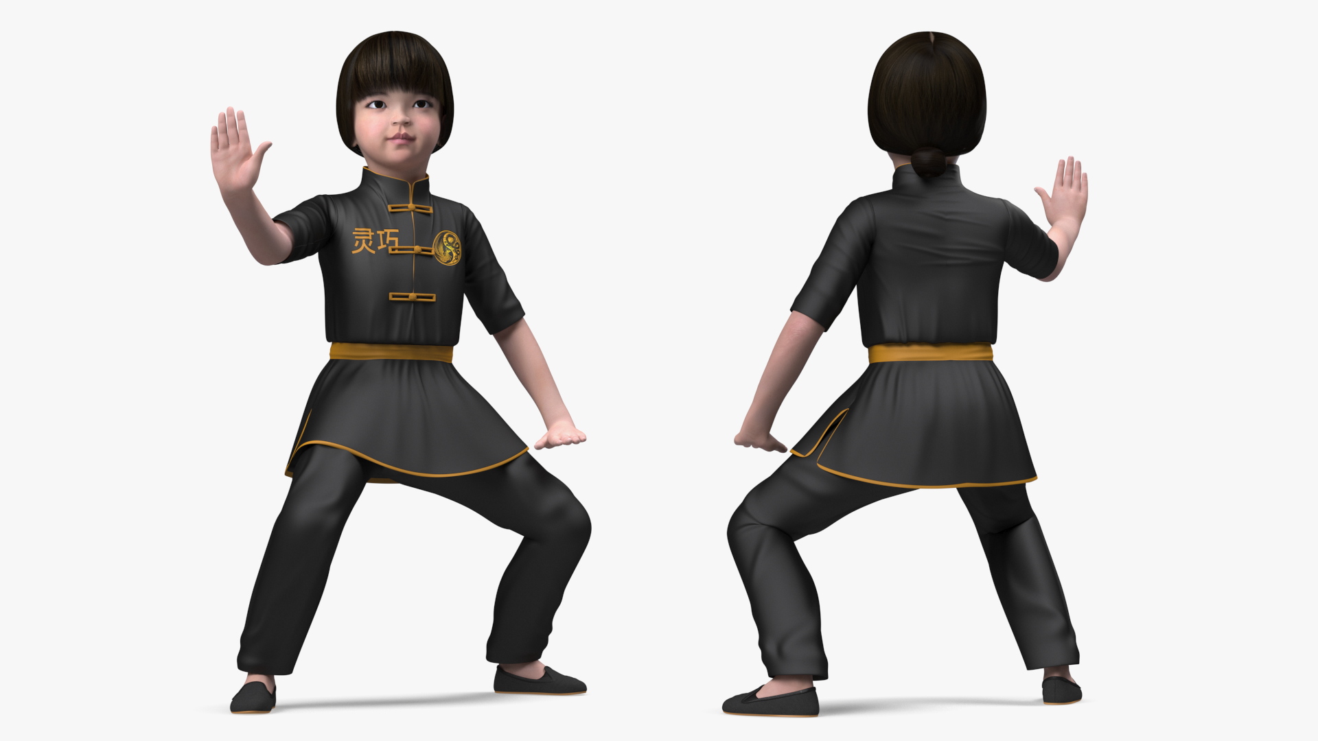 Asian Baby Girl in Kimono Rigged 3D