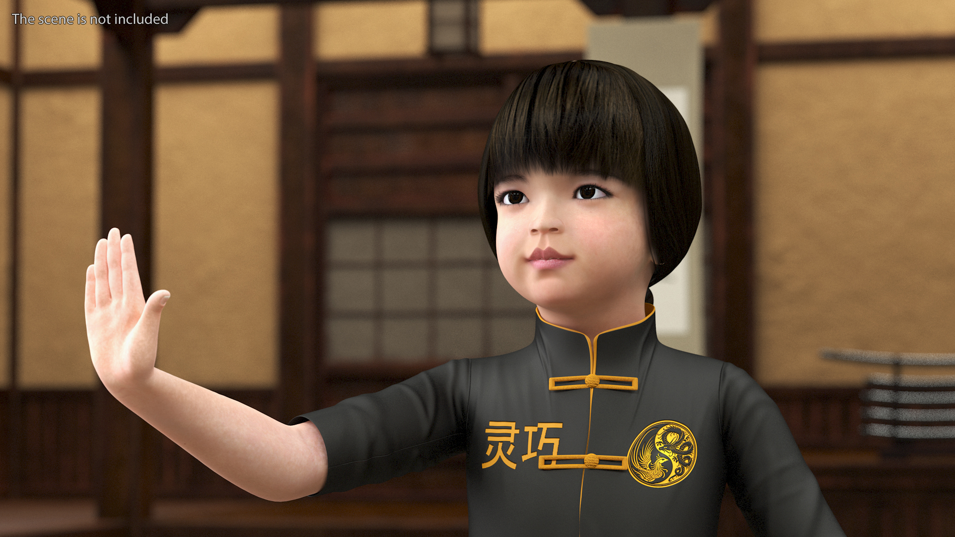 Asian Baby Girl in Kimono Rigged 3D