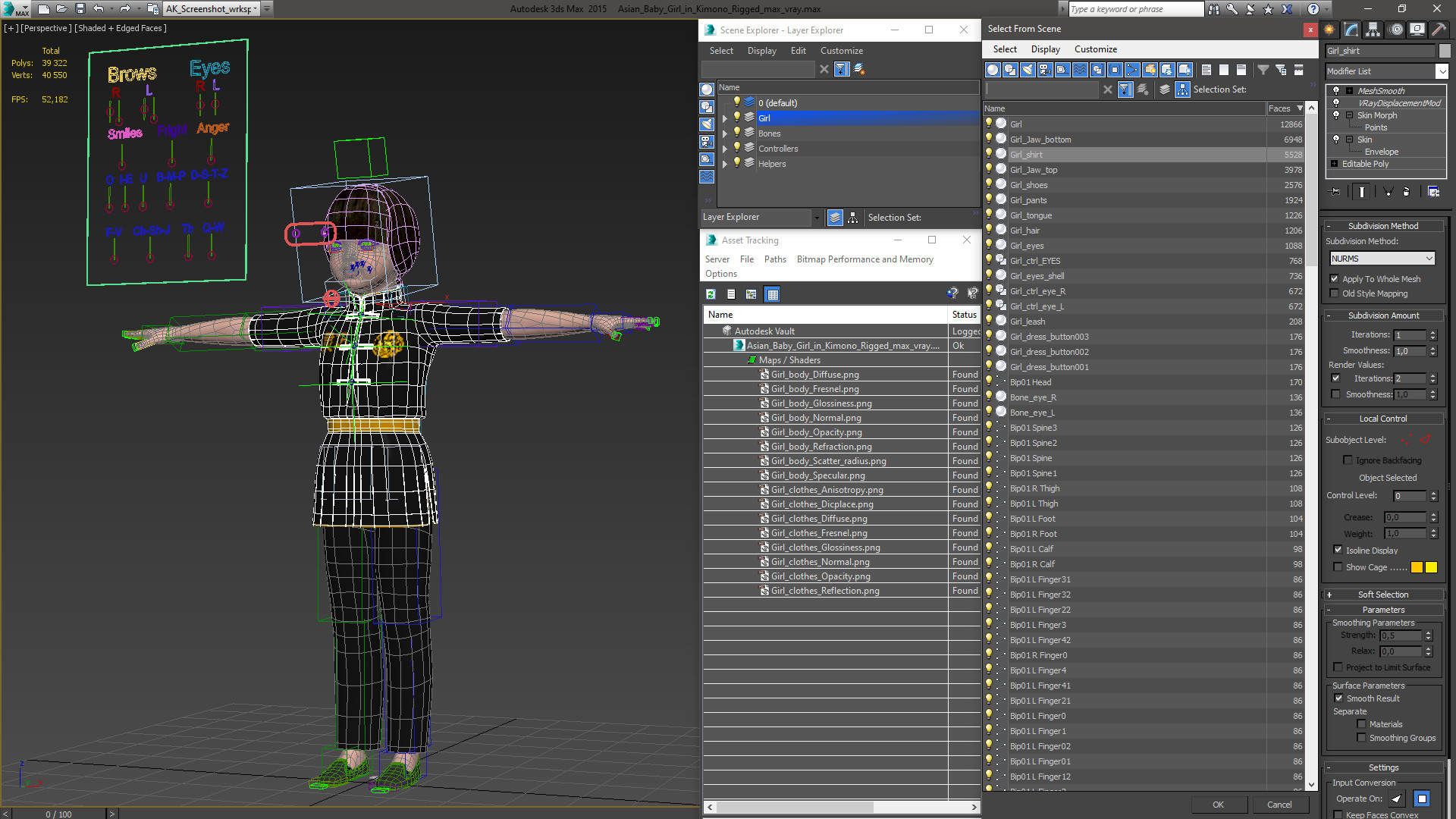 Asian Baby Girl in Kimono Rigged 3D