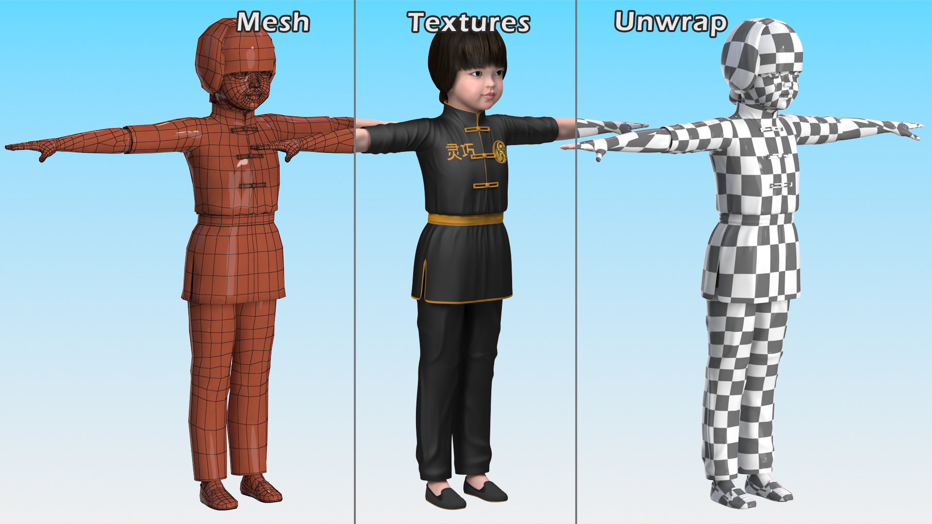 Asian Baby Girl in Kimono Rigged 3D