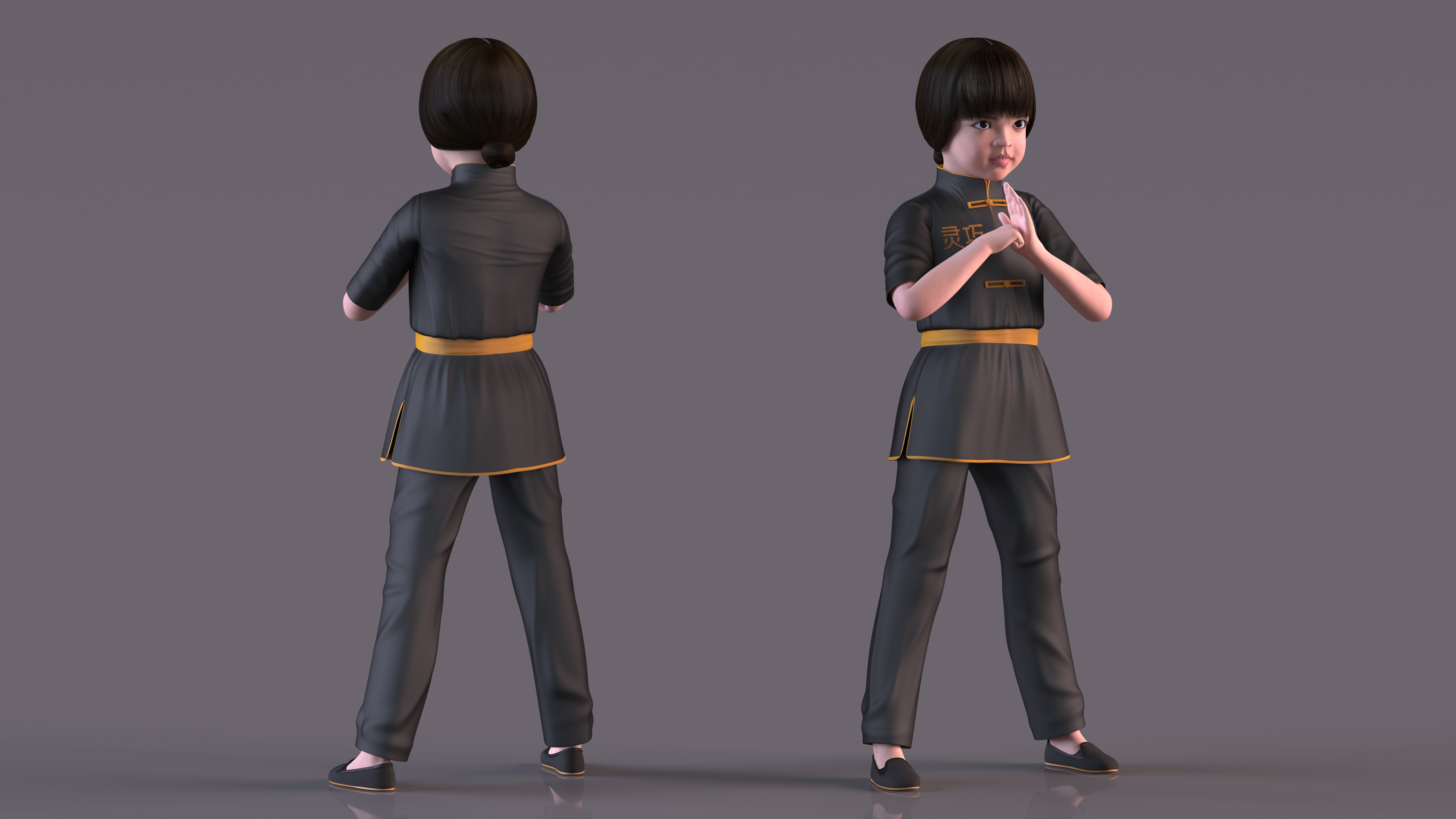 Asian Baby Girl in Kimono Rigged 3D