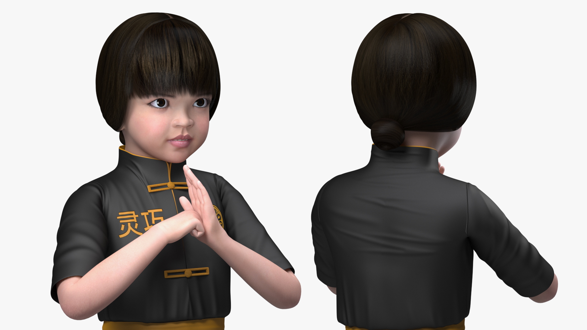 Asian Baby Girl in Kimono Rigged 3D