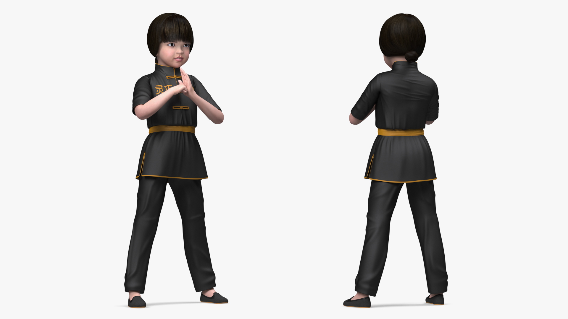 Asian Baby Girl in Kimono Rigged 3D