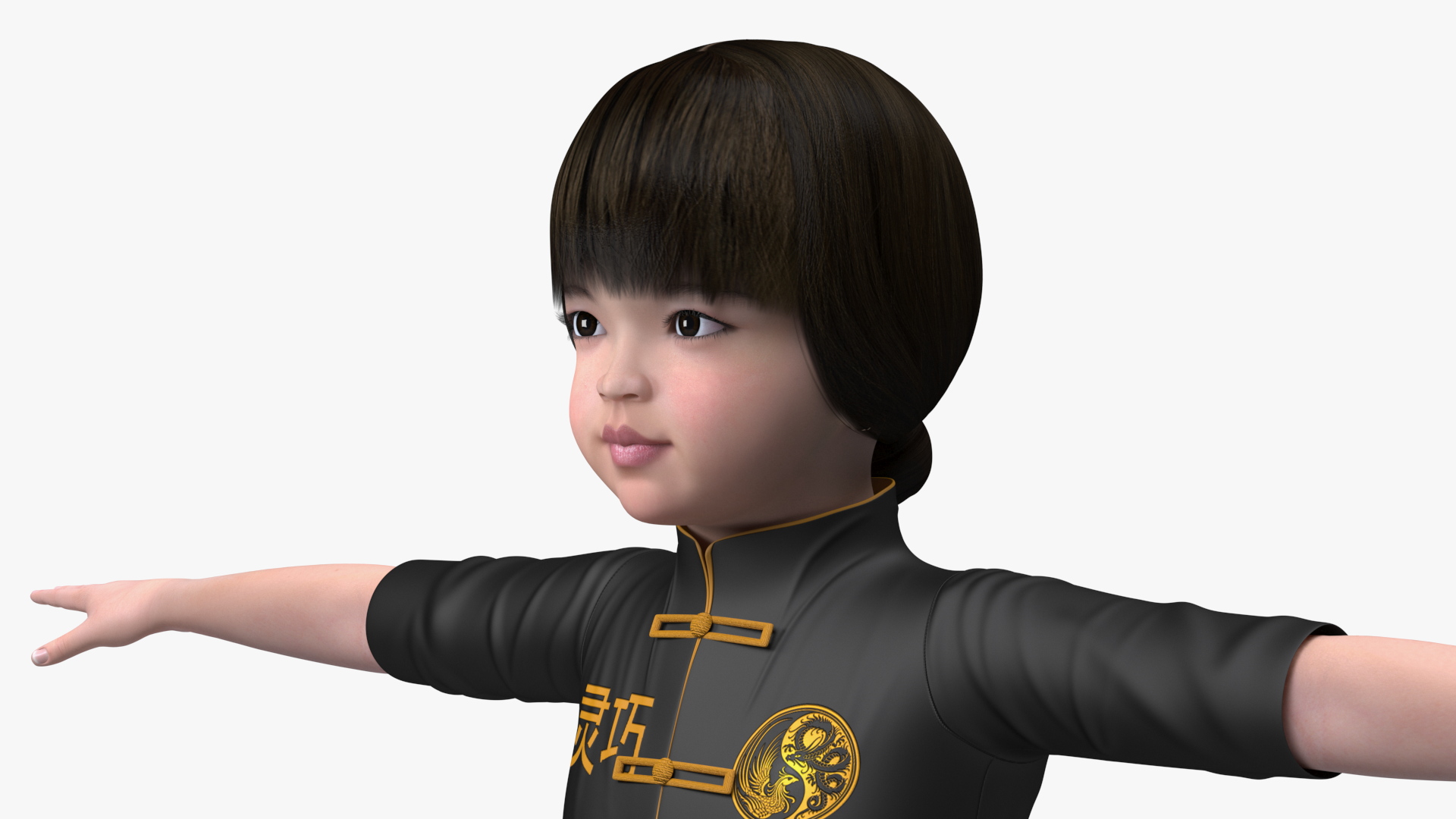 Asian Baby Girl in Kimono Rigged 3D