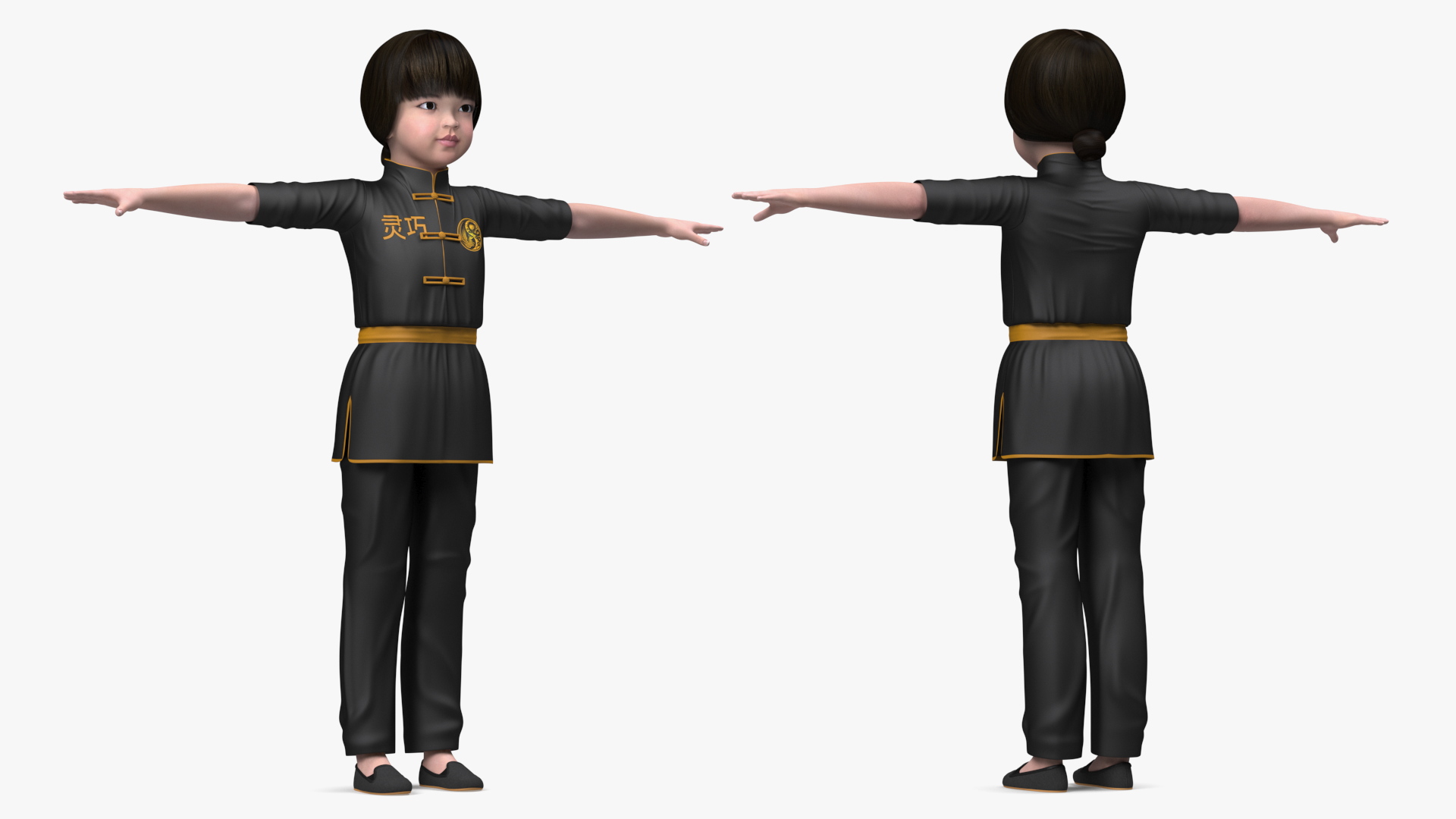 Asian Baby Girl in Kimono Rigged 3D