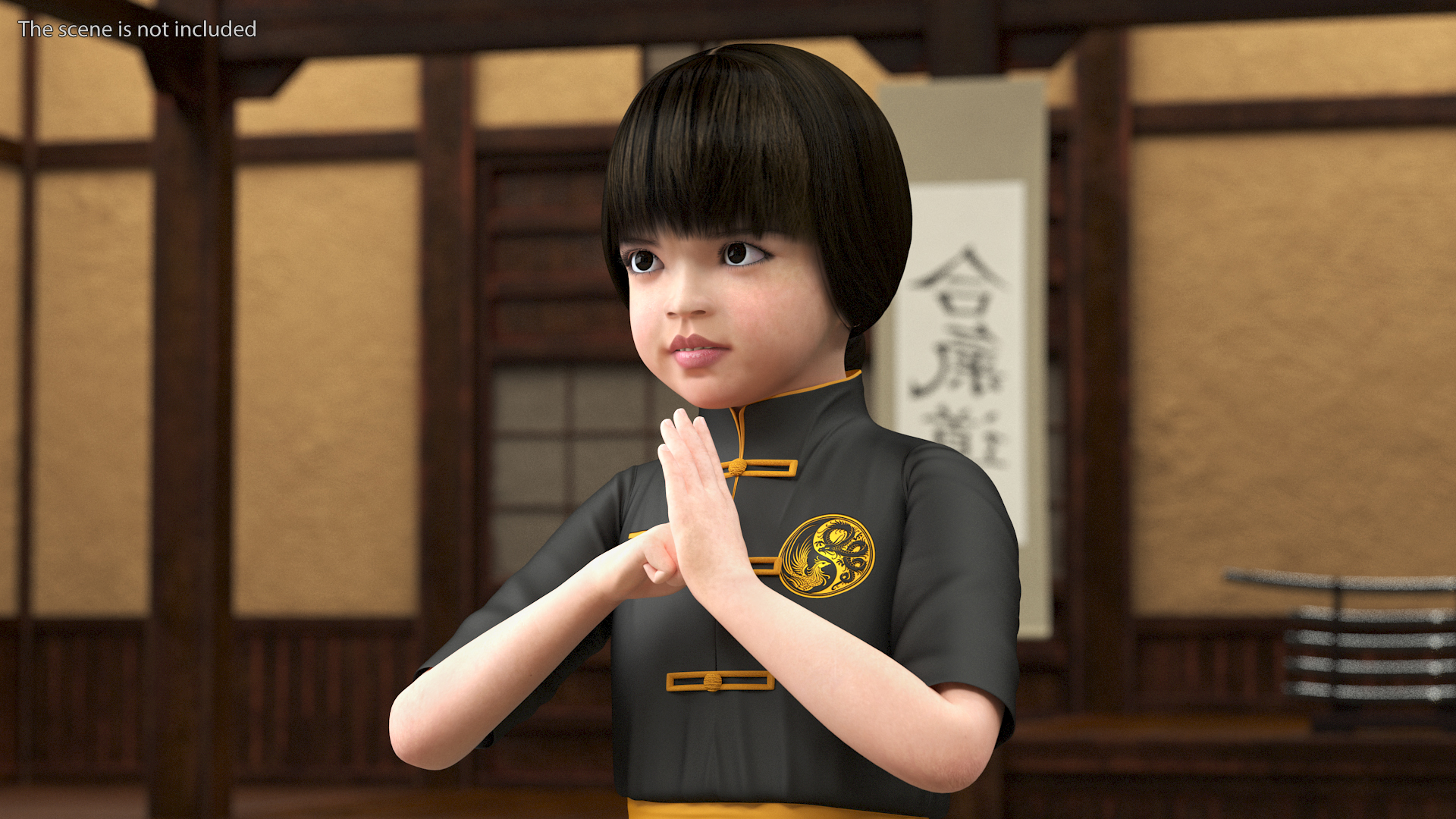 Asian Baby Girl in Kimono Rigged 3D