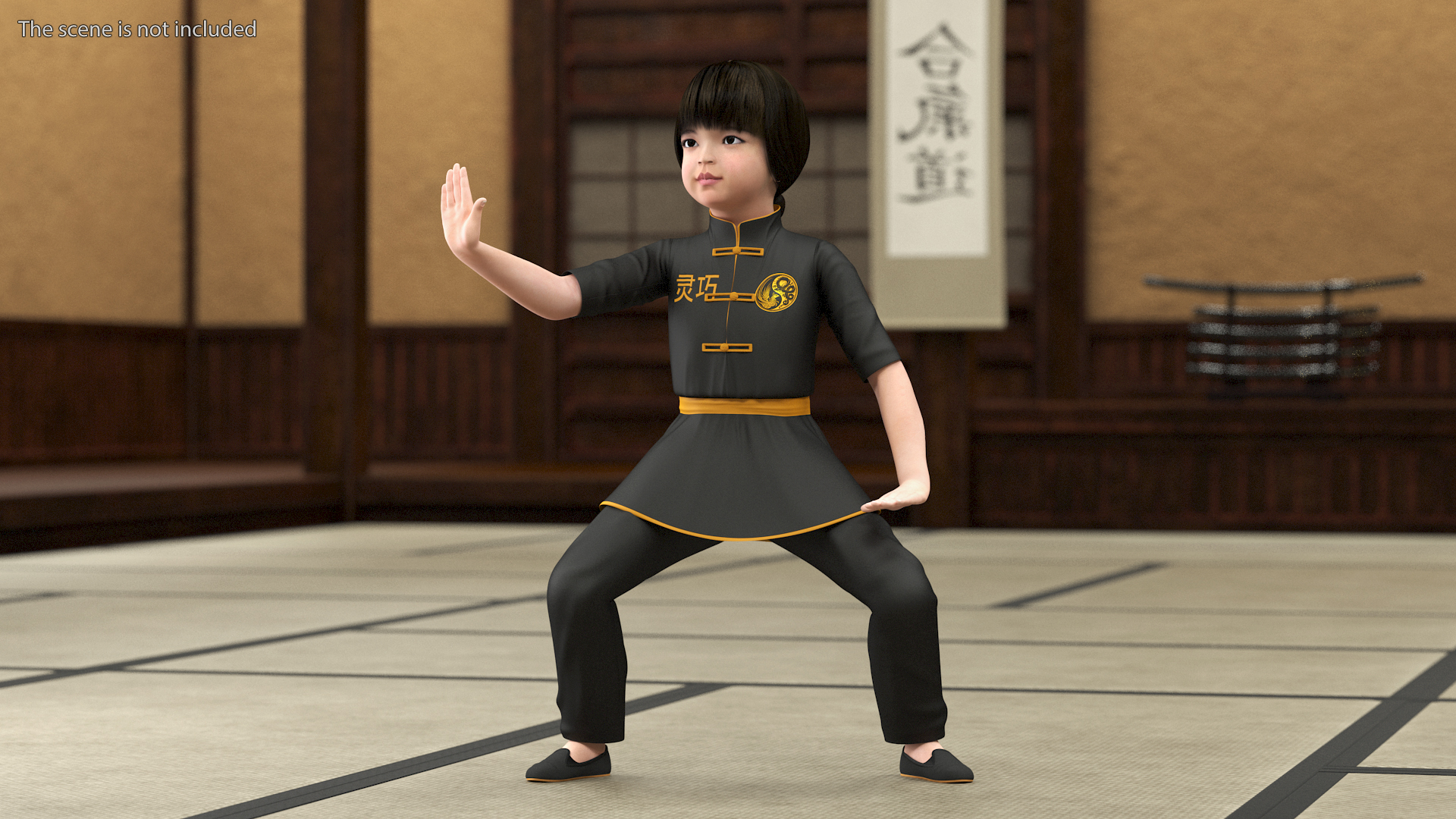 Asian Baby Girl in Kimono Rigged 3D