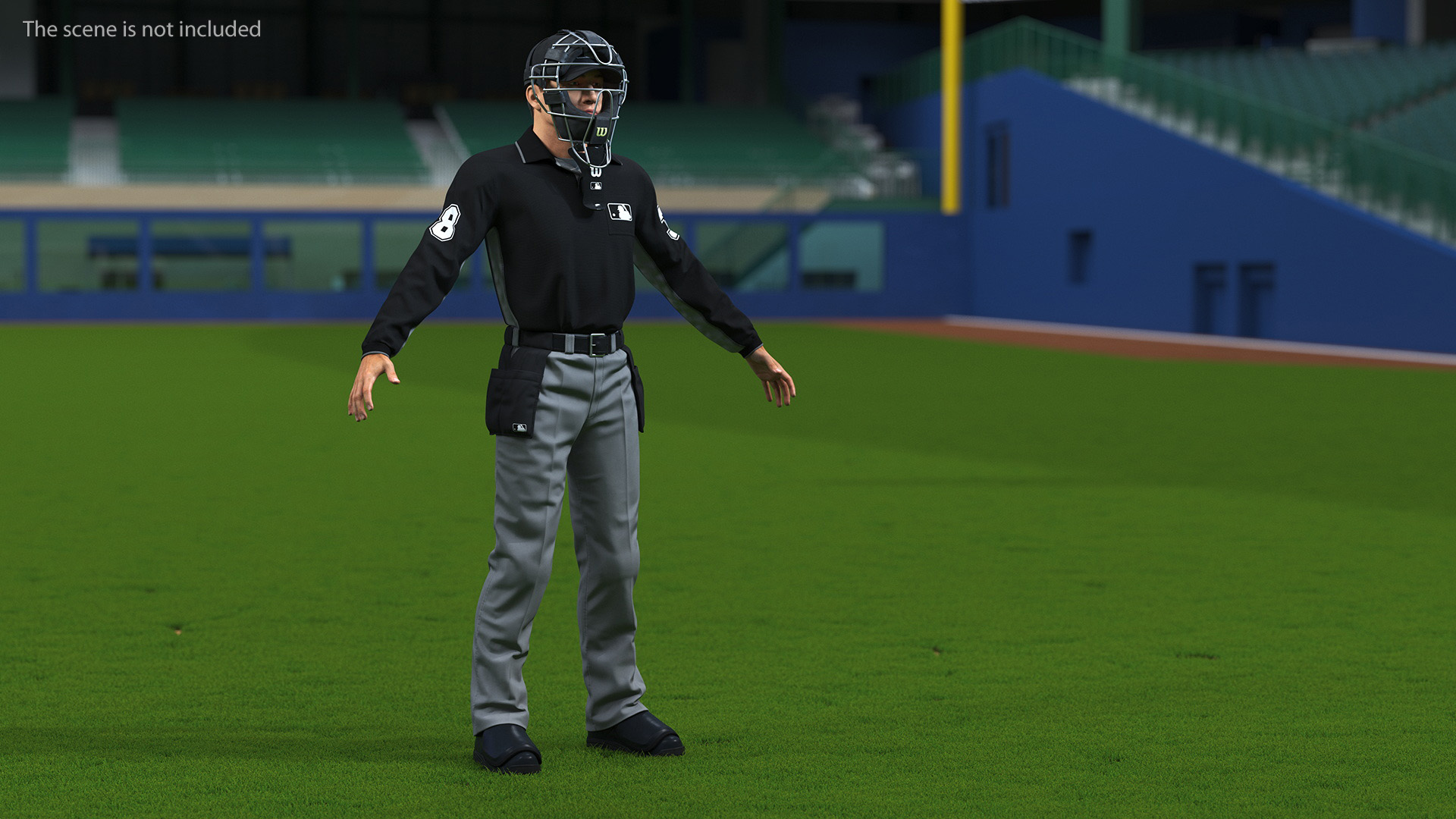 3D Baseball Umpire with Protective Mask and Cap Base Pose Fur model