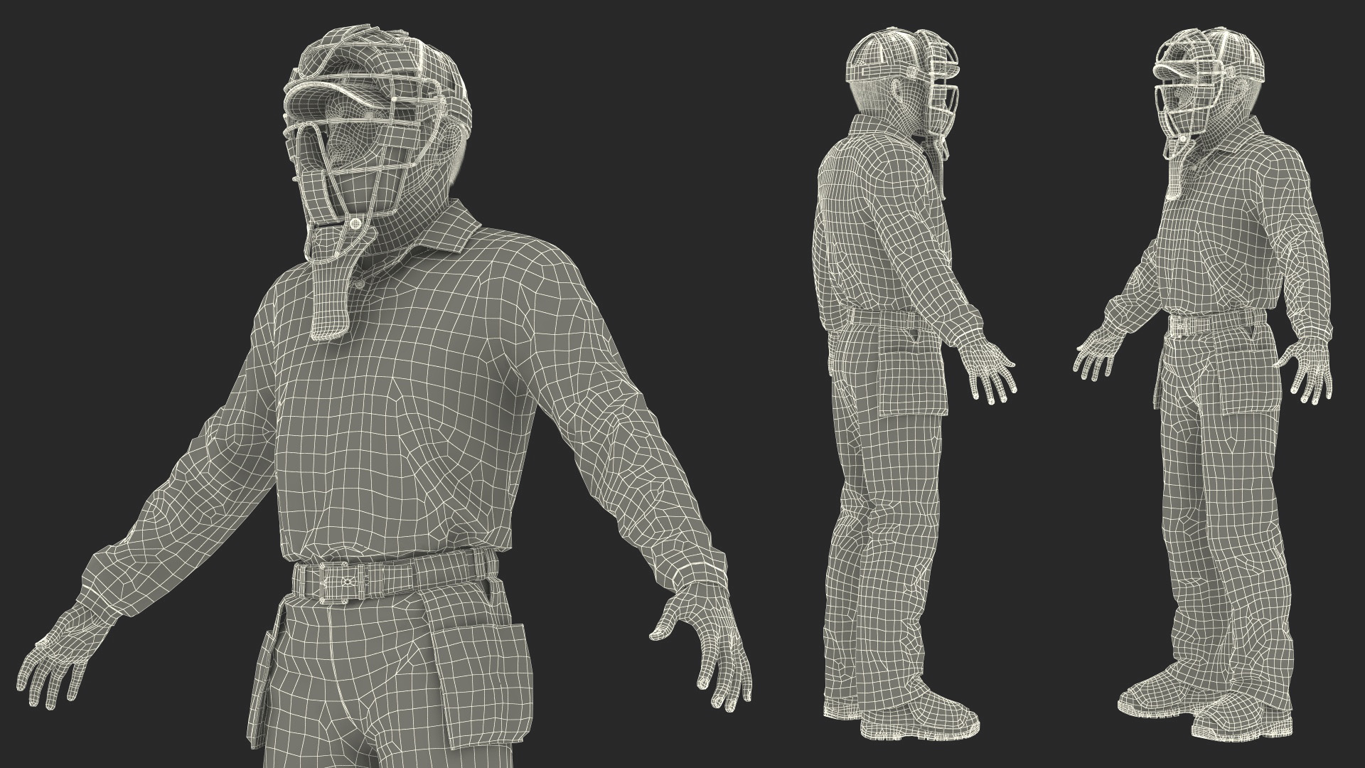 3D Baseball Umpire with Protective Mask and Cap Base Pose Fur model