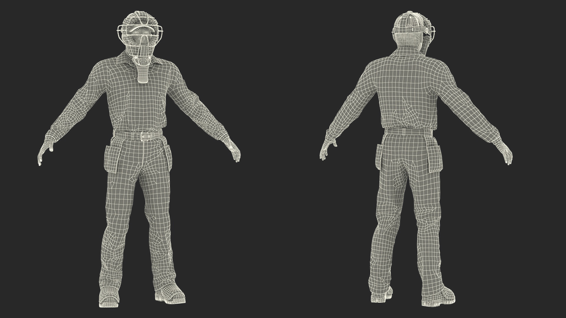 3D Baseball Umpire with Protective Mask and Cap Base Pose Fur model