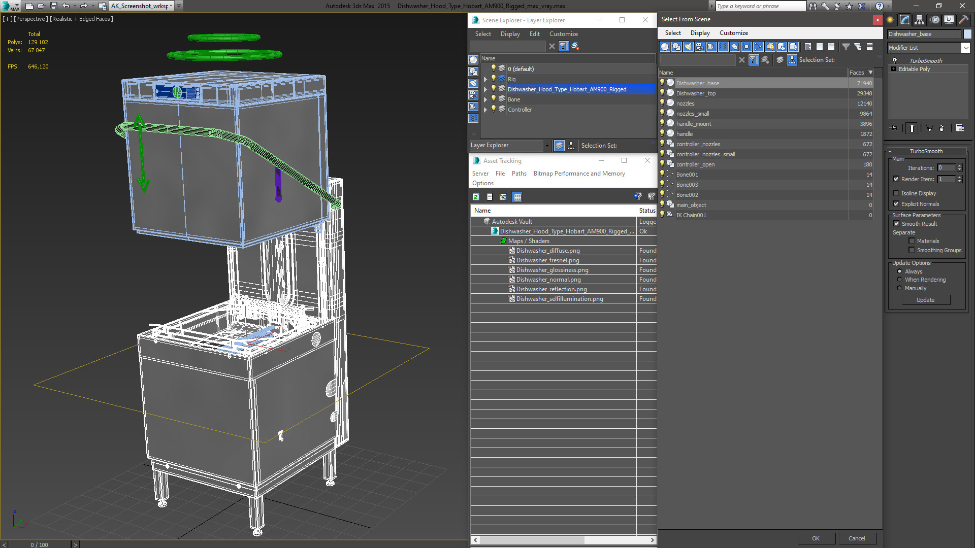 3D model Dishwasher Hood Type Hobart AM900 Rigged