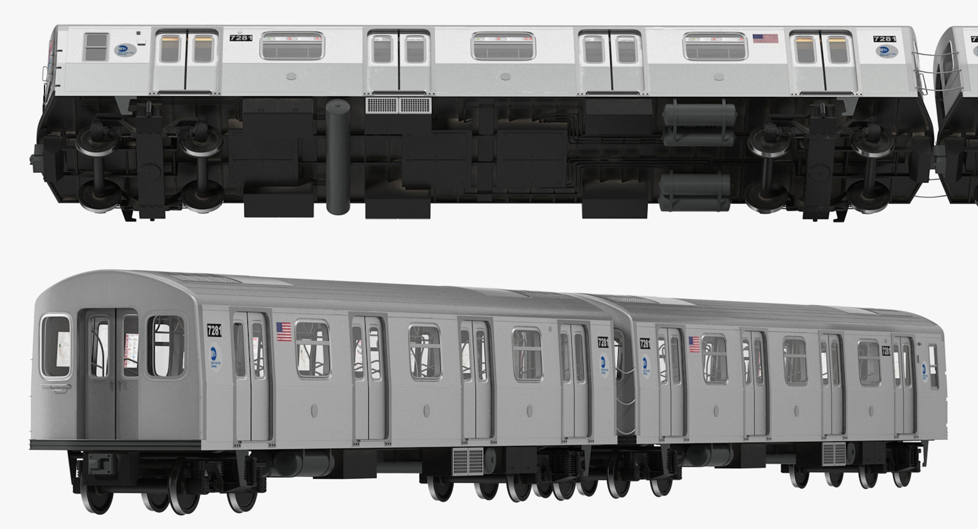 3D Subway Tunnel Section with Train and Worker model
