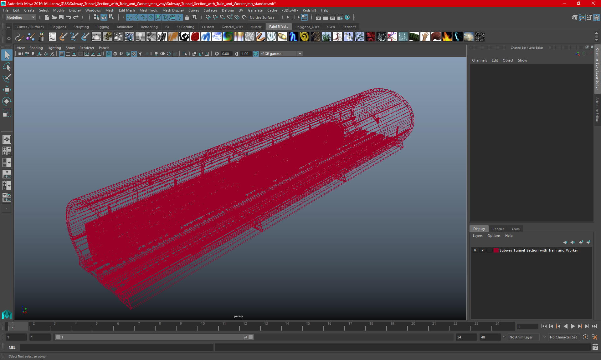 3D Subway Tunnel Section with Train and Worker model