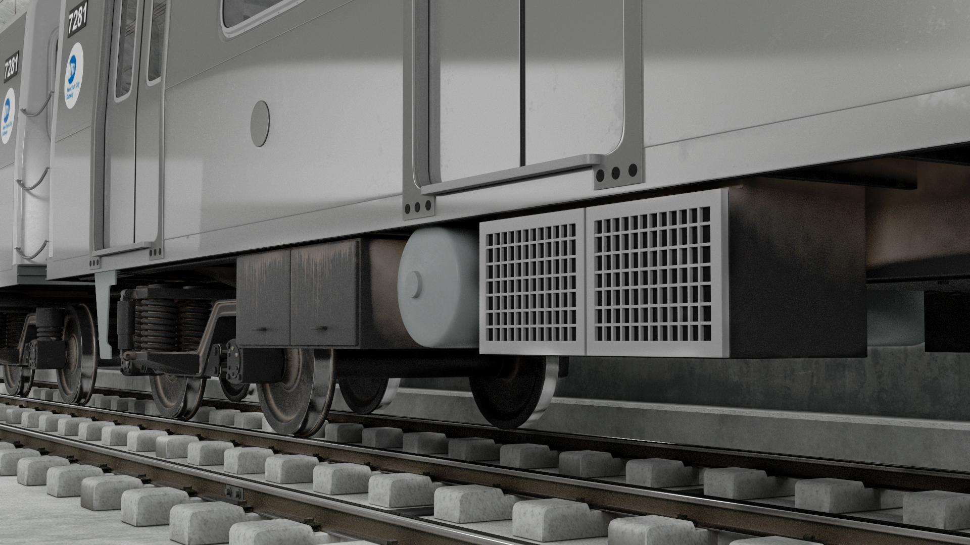 3D Subway Tunnel Section with Train and Worker model