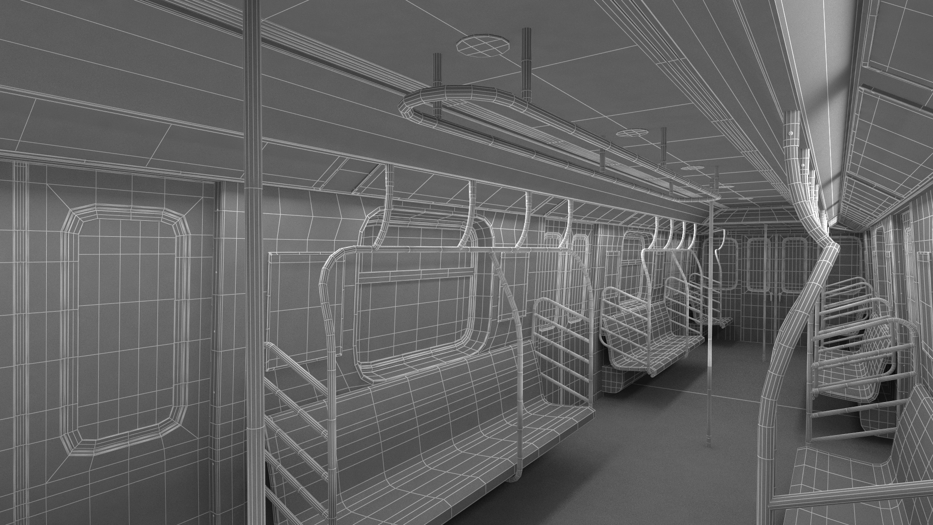 3D Subway Tunnel Section with Train and Worker model