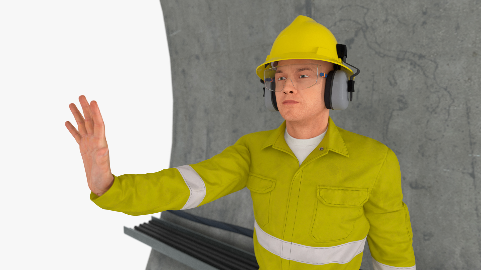 3D Subway Tunnel Section with Train and Worker model