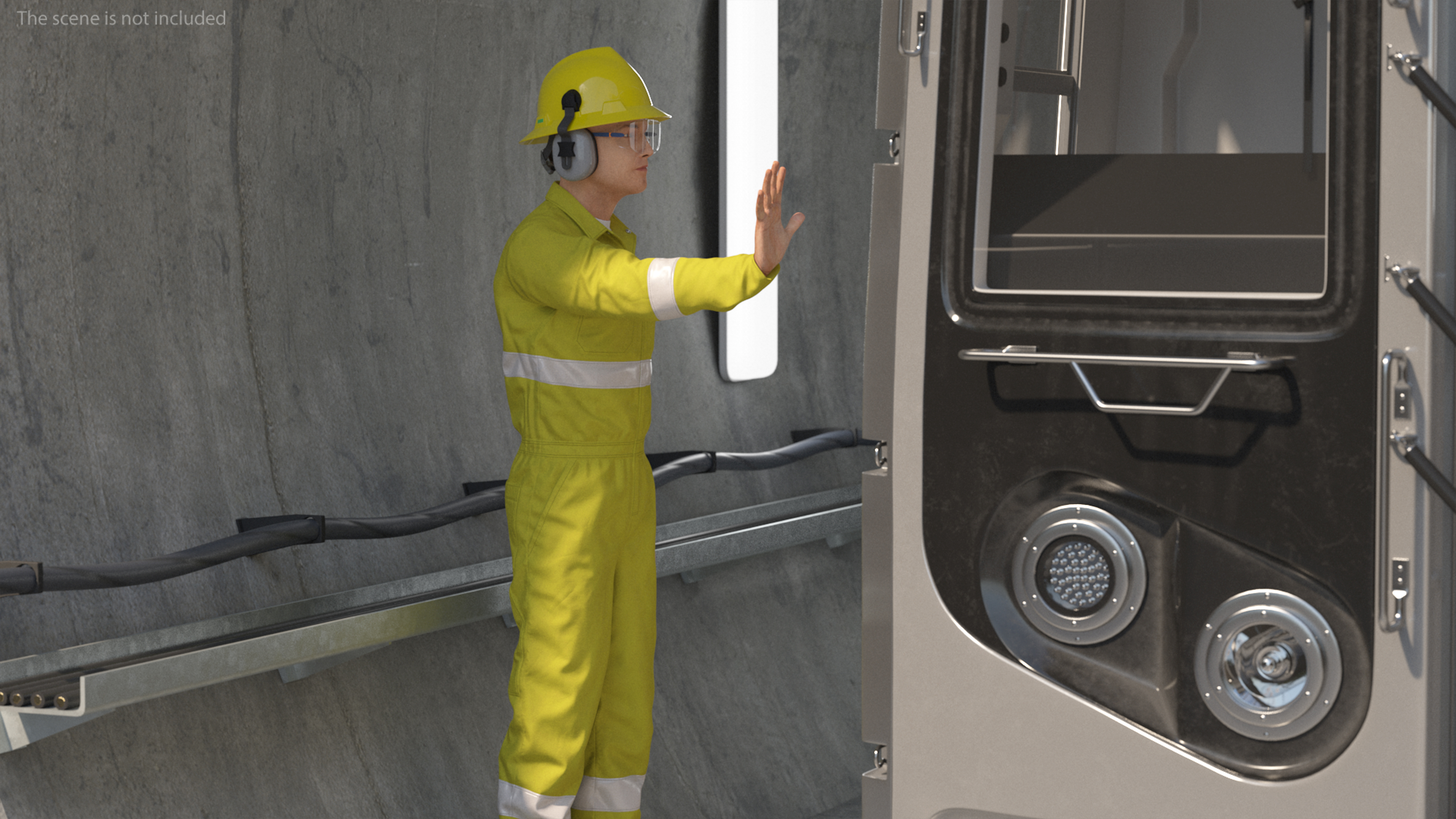 3D Subway Tunnel Section with Train and Worker model