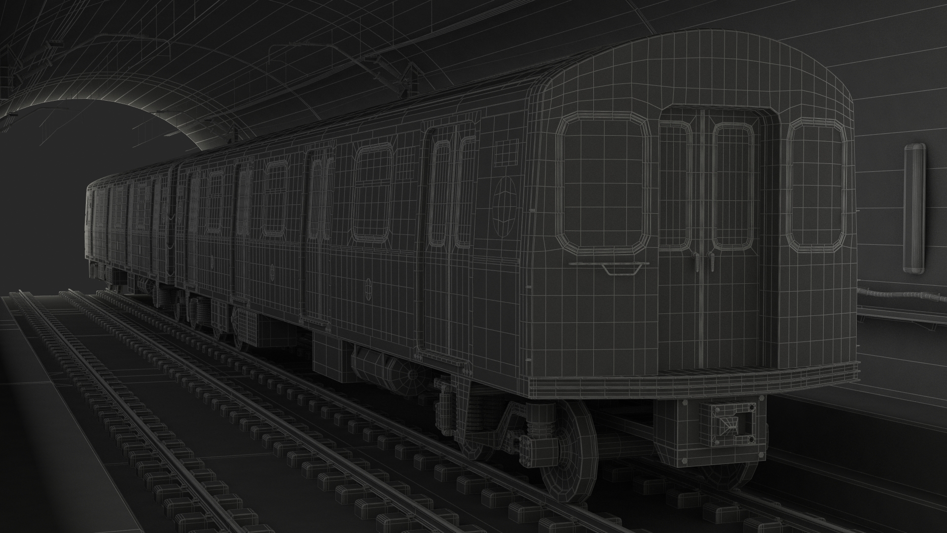 3D Subway Tunnel Section with Train and Worker model