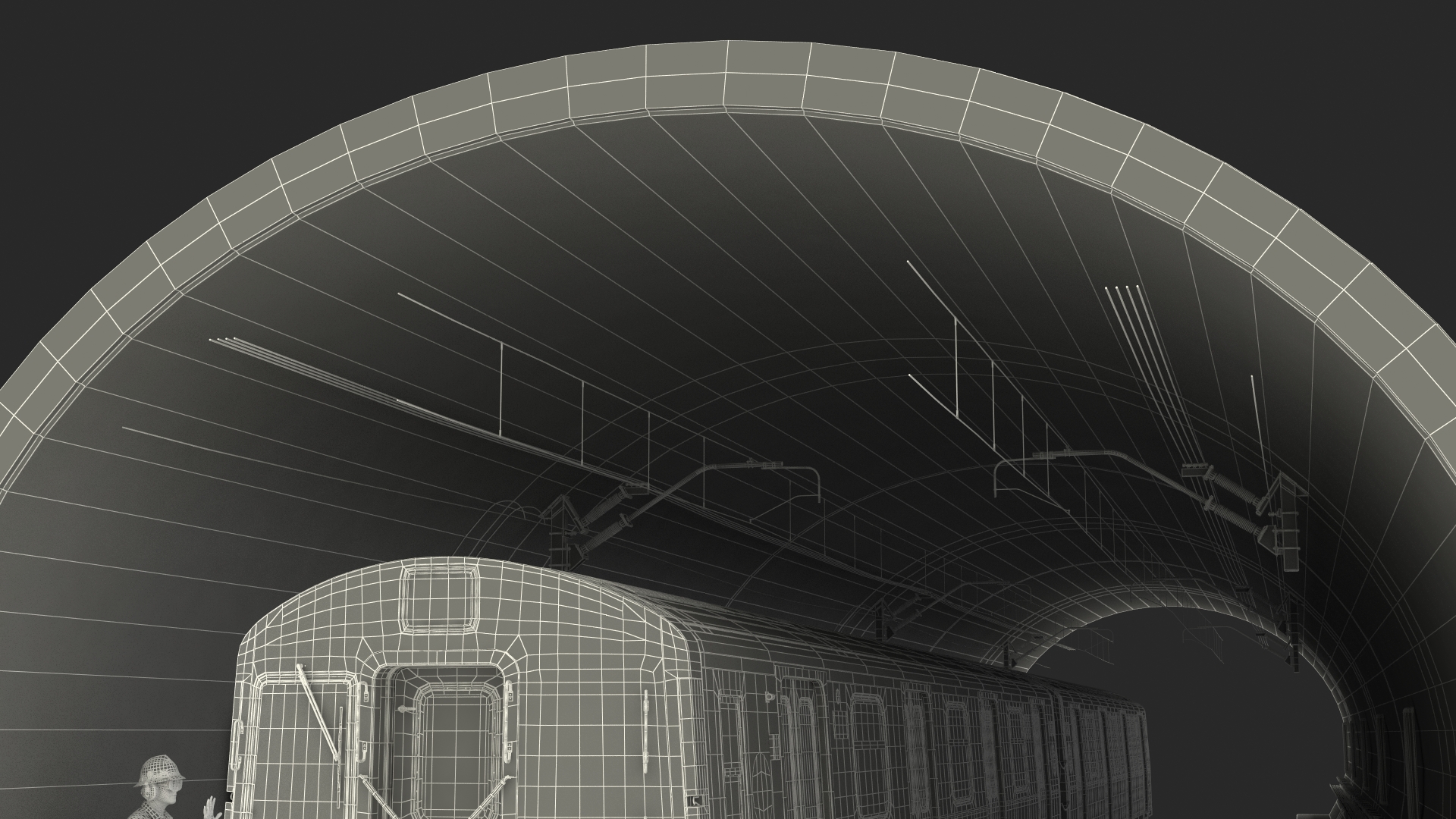 3D Subway Tunnel Section with Train and Worker model