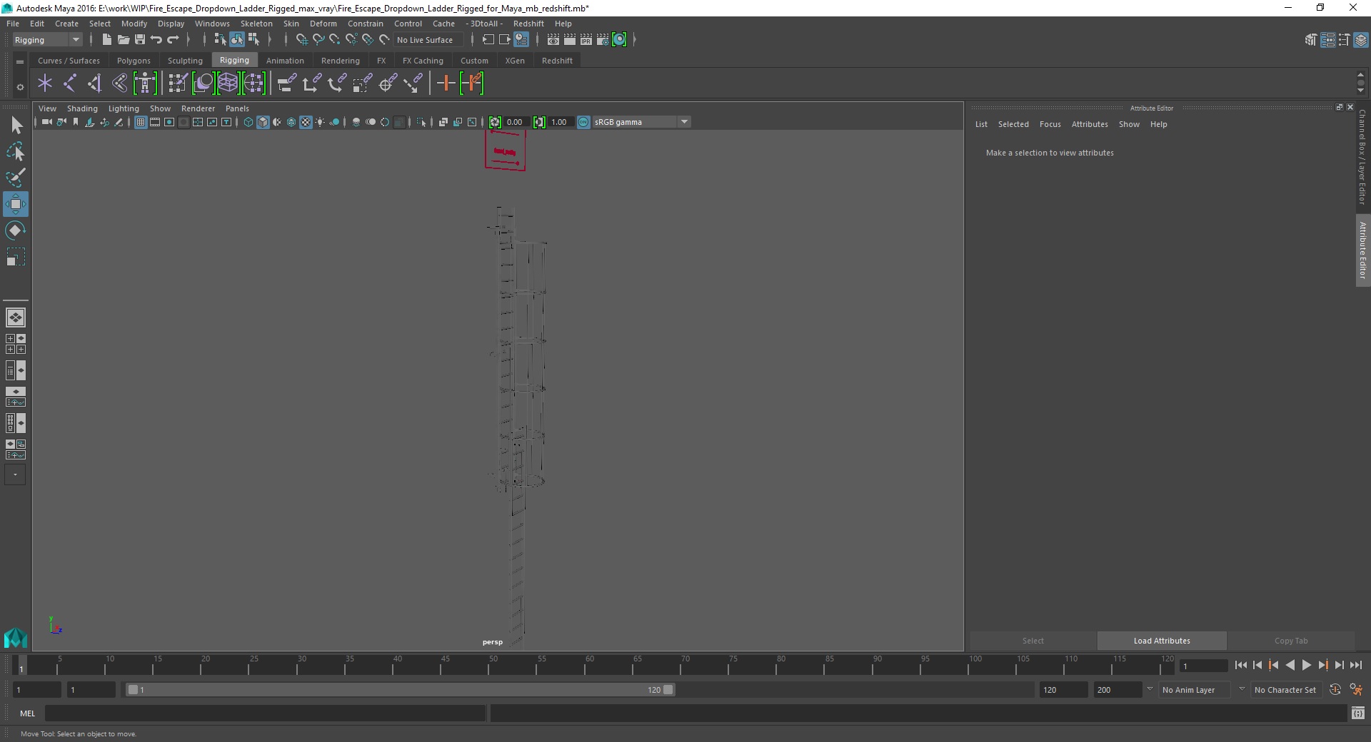 3D Fire Escape Dropdown Ladder Rigged for Maya model
