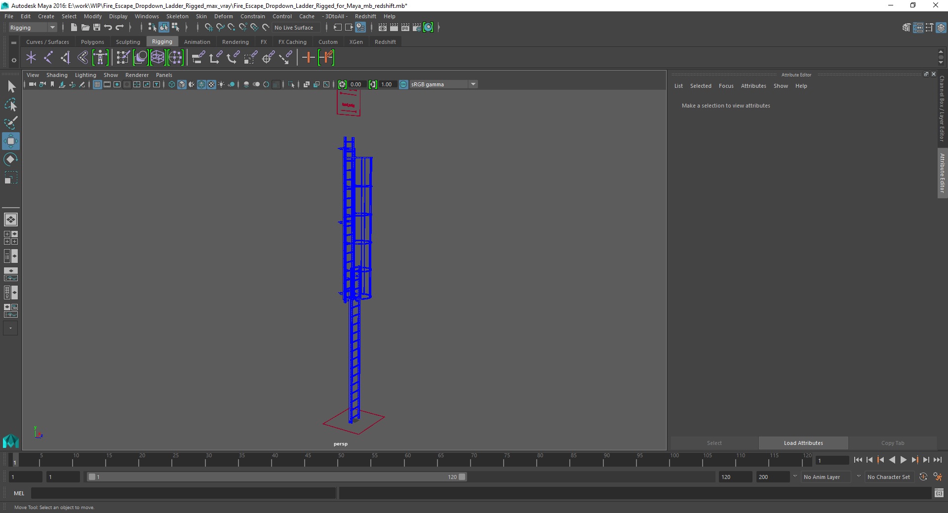 3D Fire Escape Dropdown Ladder Rigged for Maya model