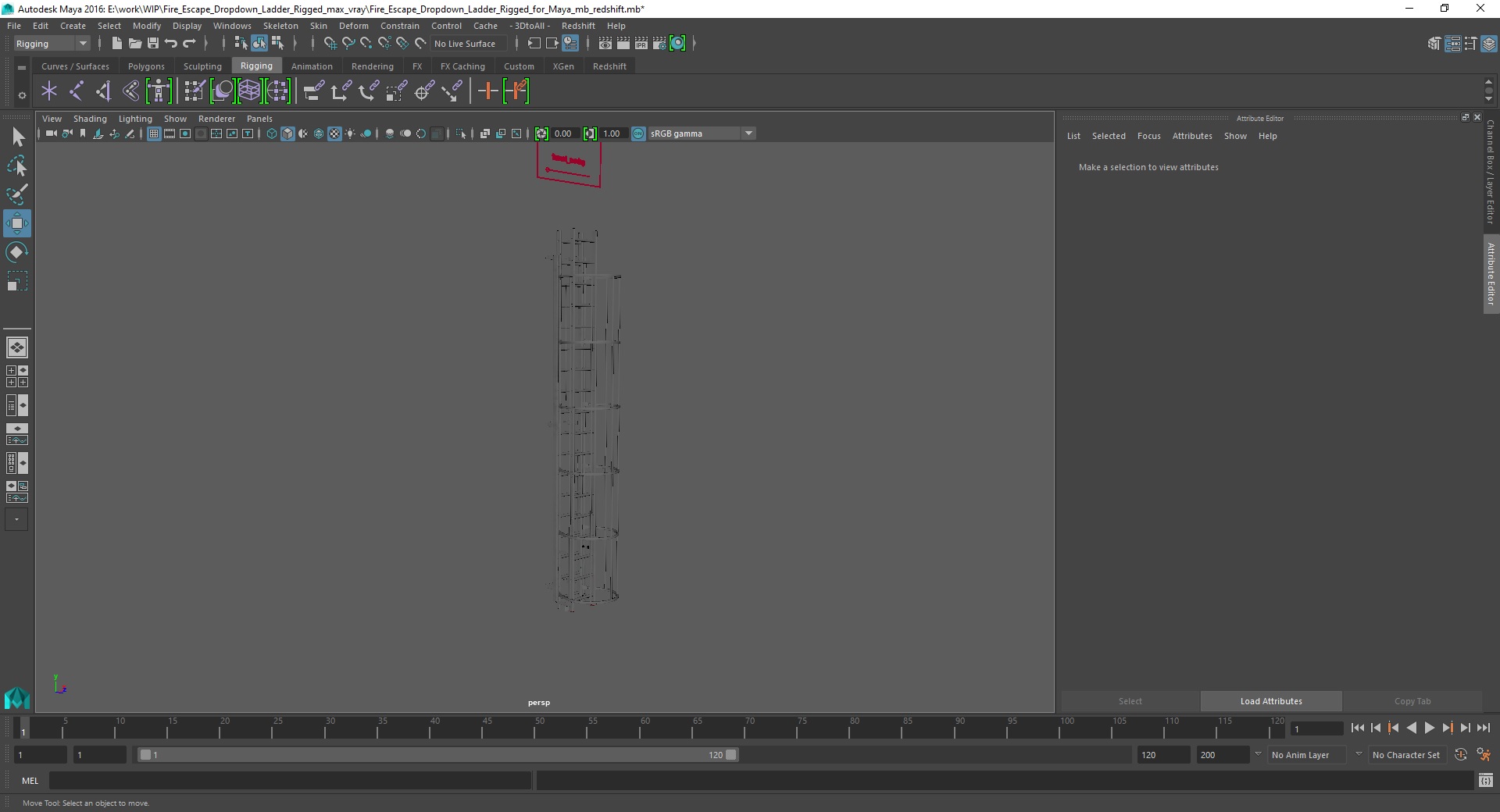 3D Fire Escape Dropdown Ladder Rigged for Maya model