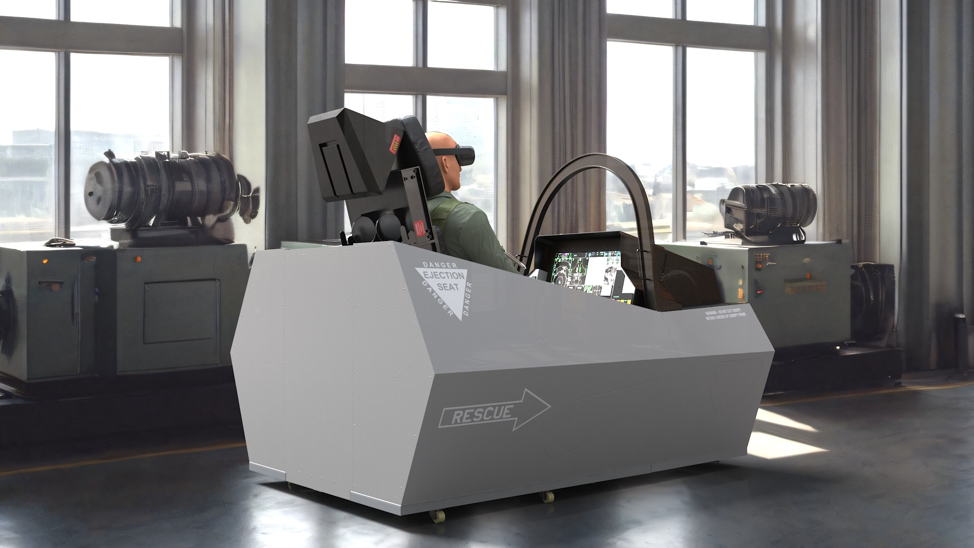 Pilot in F-35 Fighter Cockpit Simulator 3D model