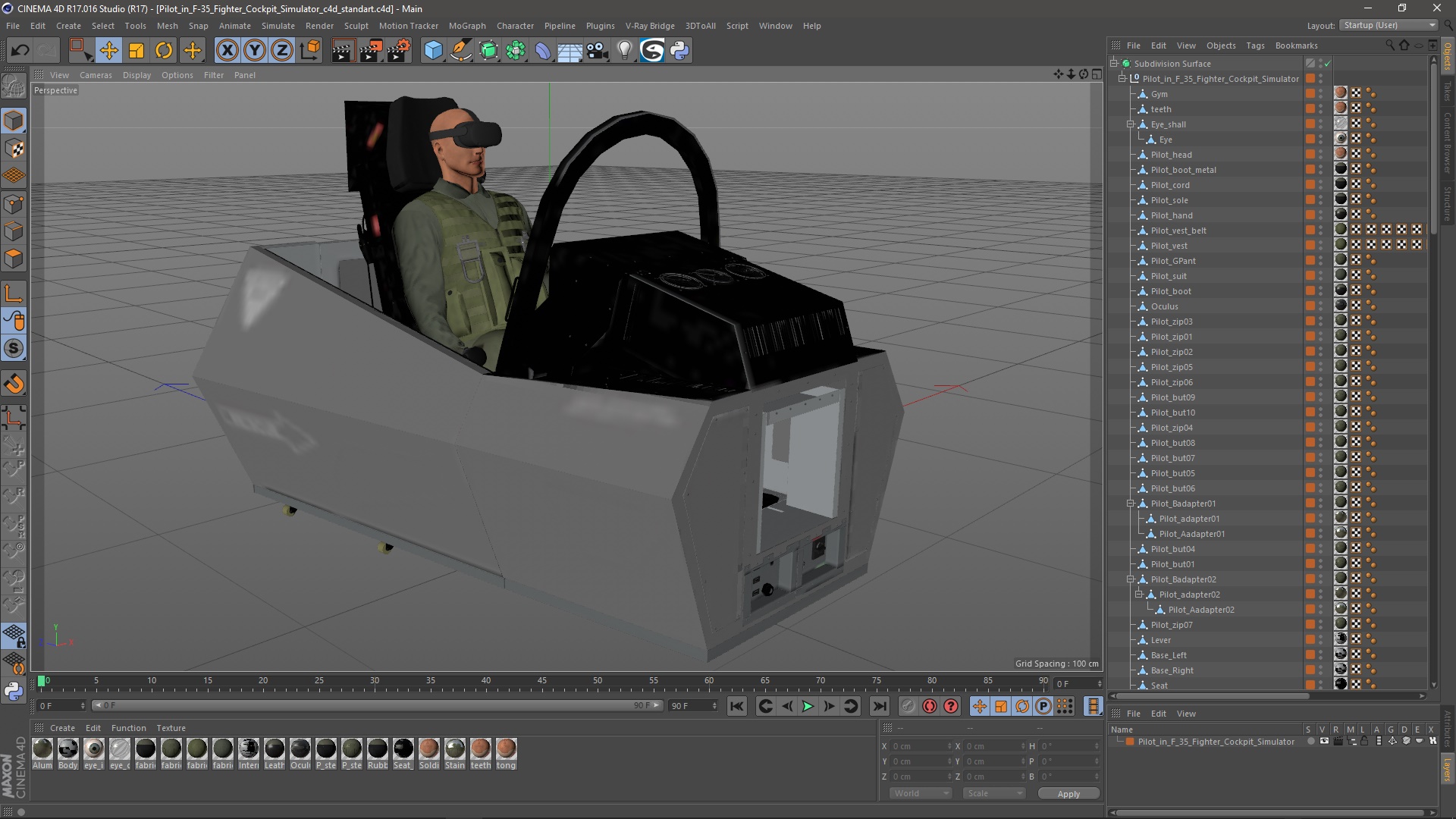 Pilot in F-35 Fighter Cockpit Simulator 3D model