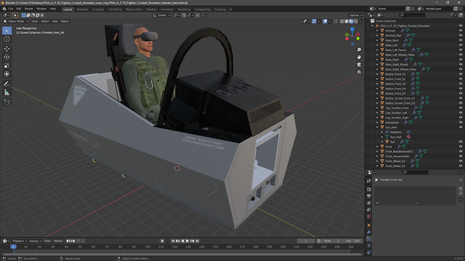 Pilot in F-35 Fighter Cockpit Simulator 3D model