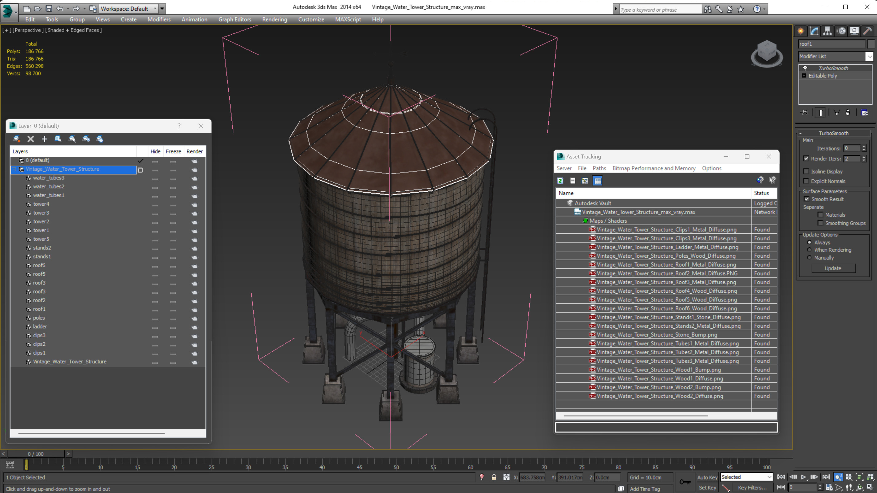 Vintage Water Tower Structure 3D model