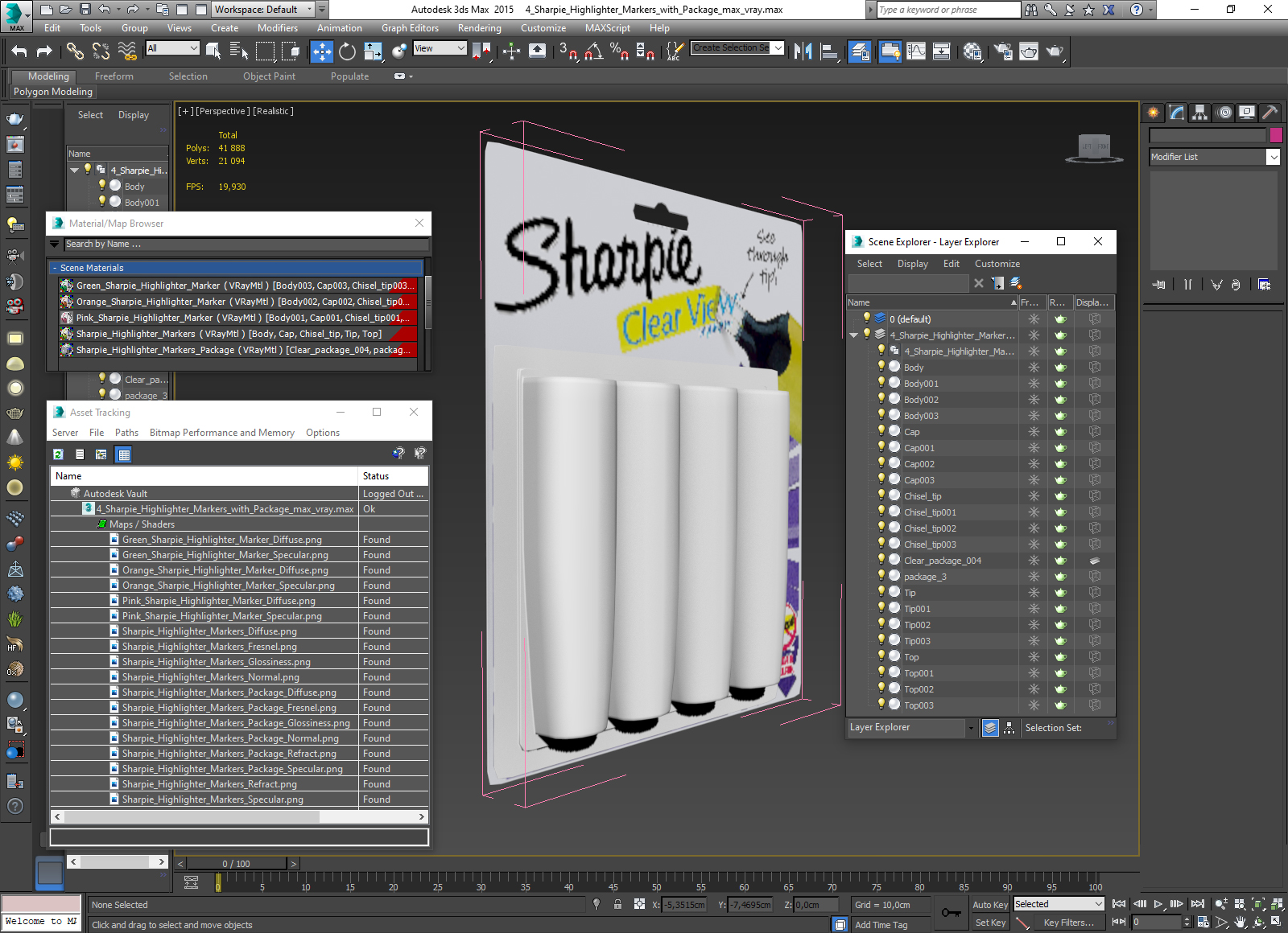 4 Sharpie Highlighter Markers with Package 3D