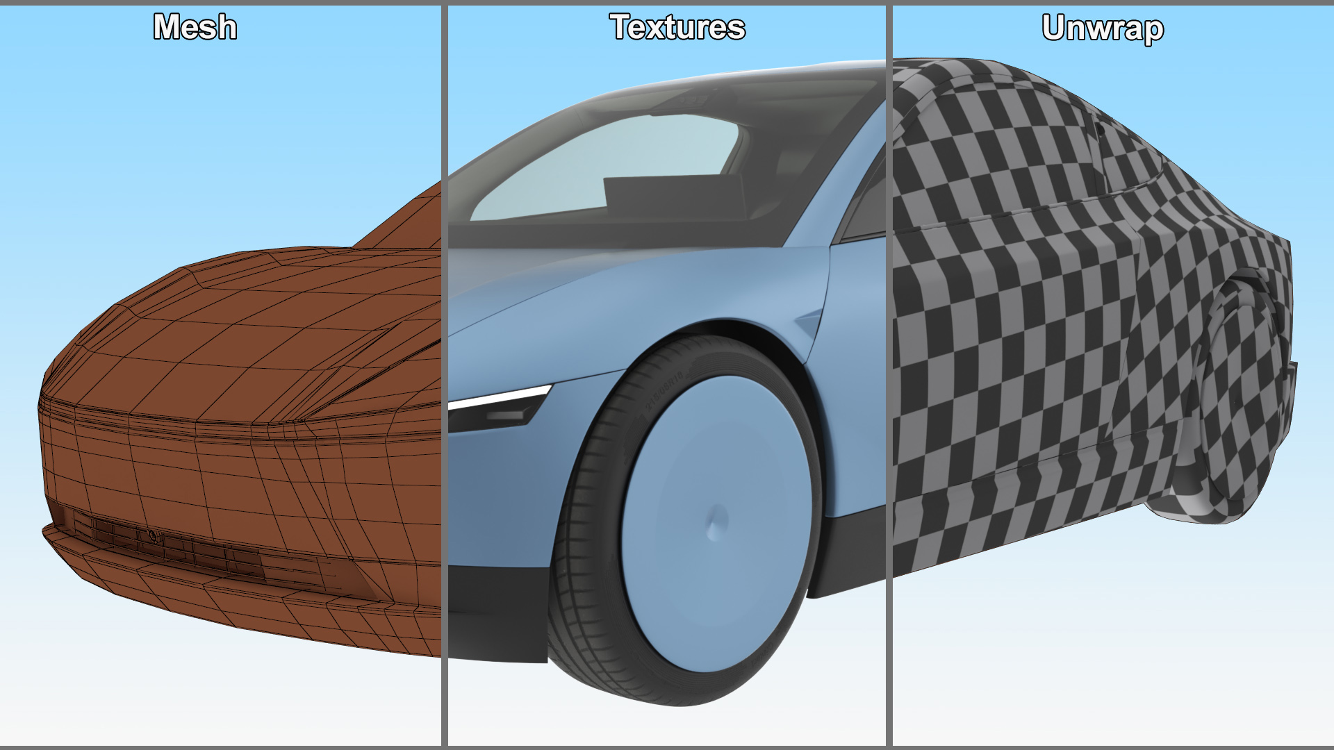 Electric Coupe Car Blue Simplified 3D model