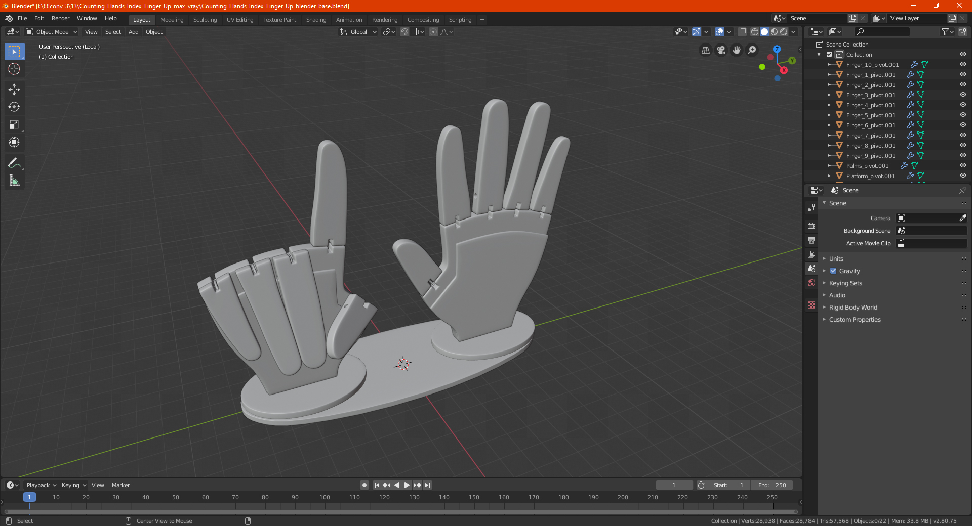 3D model Counting Hands Index Finger Up