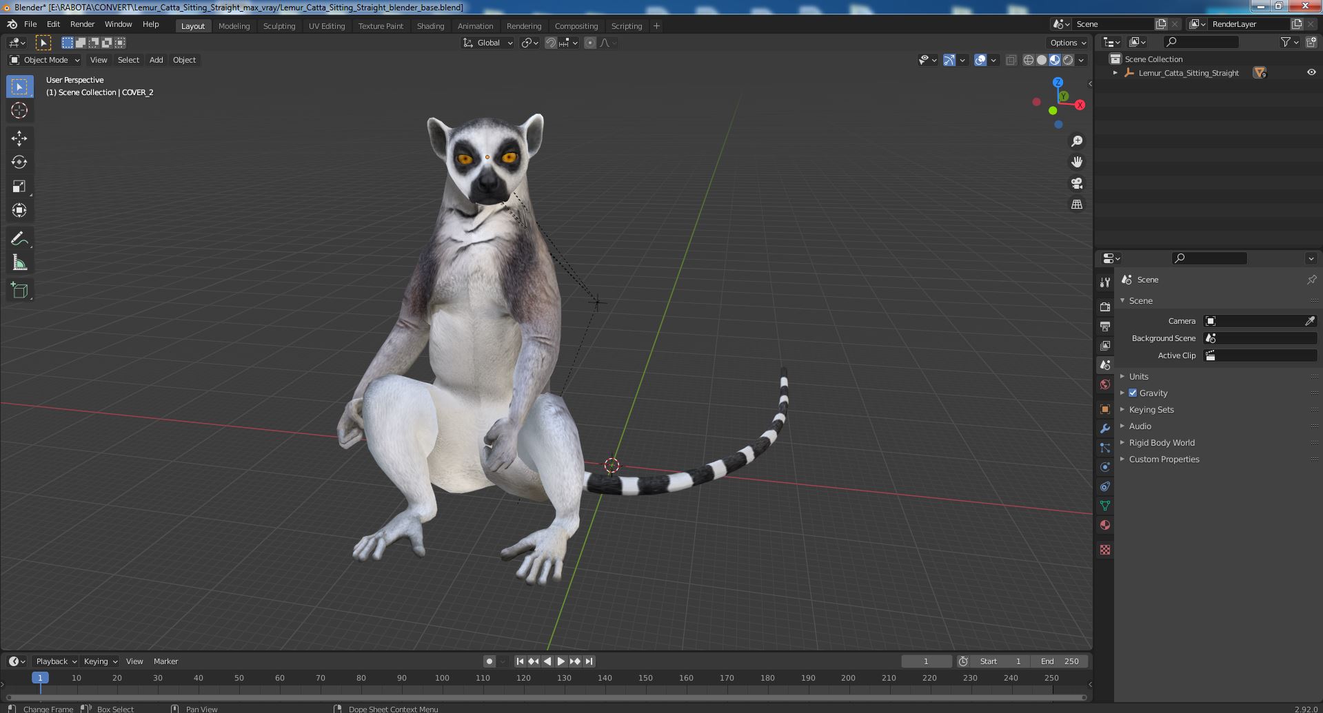 3D Lemur Catta Sitting Straight model