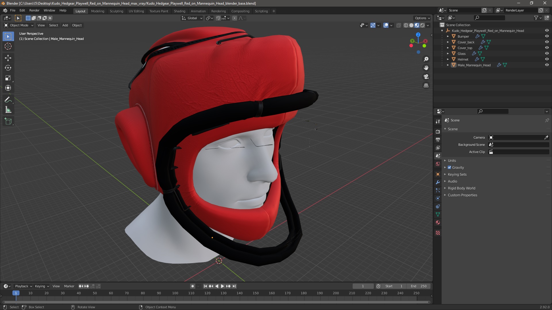 3D Kudo Hedgear Playwell Red on Mannequin Head model