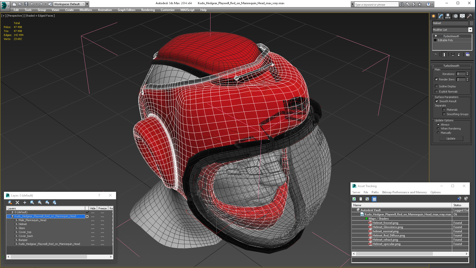 3D Kudo Hedgear Playwell Red on Mannequin Head model