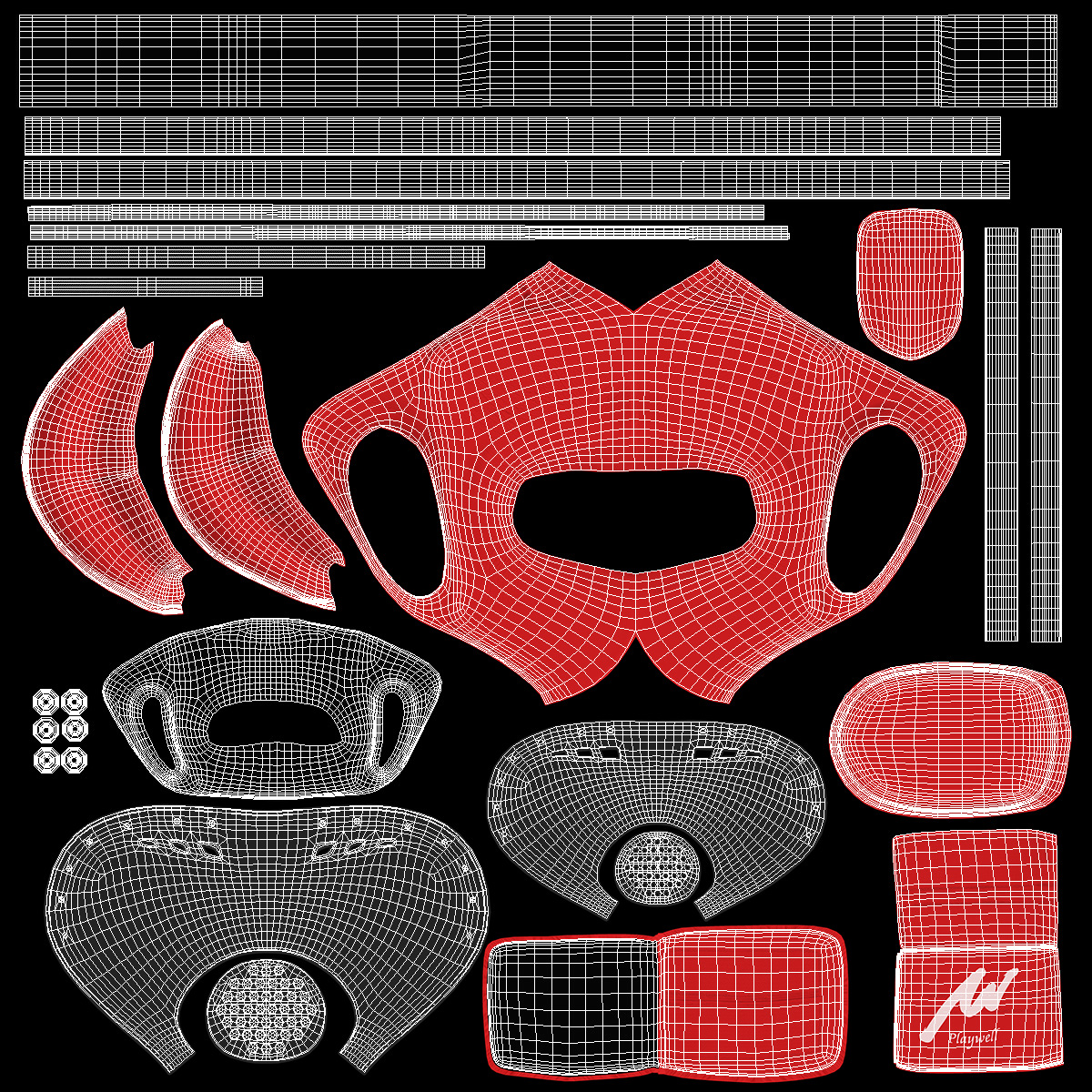 3D Kudo Hedgear Playwell Red on Mannequin Head model