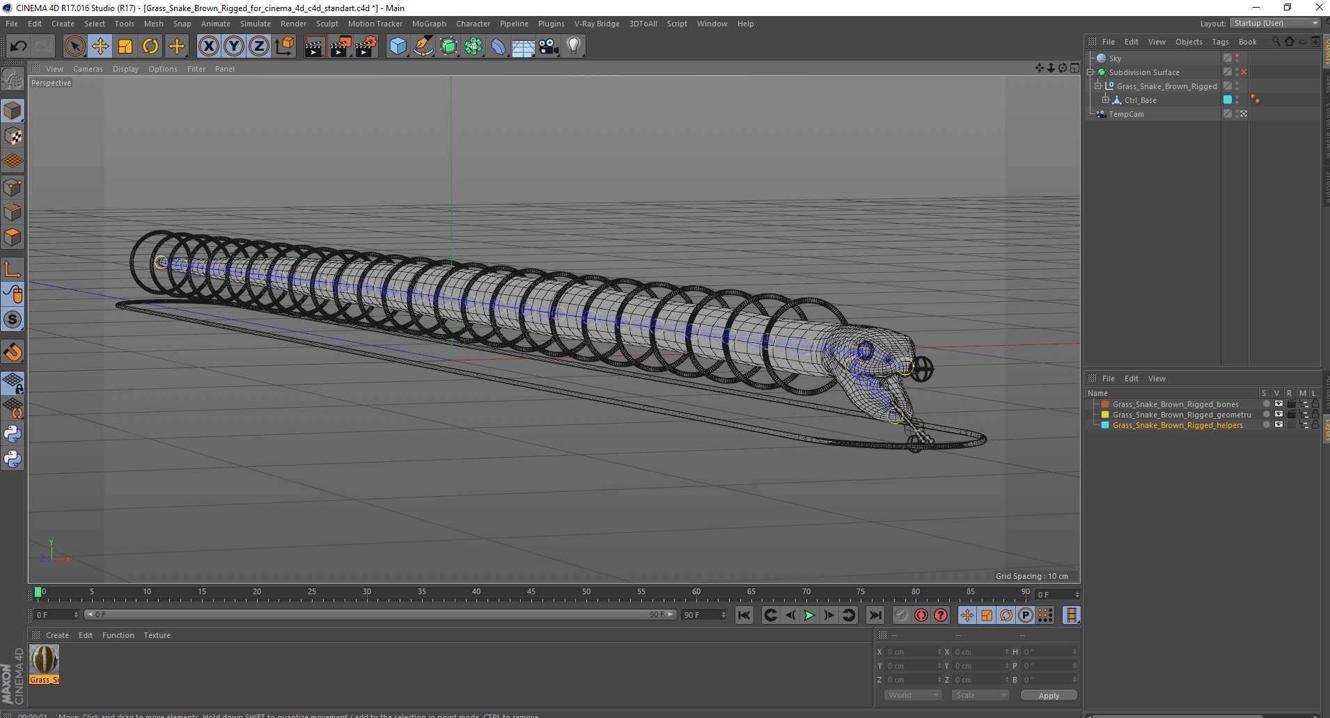 3D Grass Snake Brown Rigged for Cinema 4D model