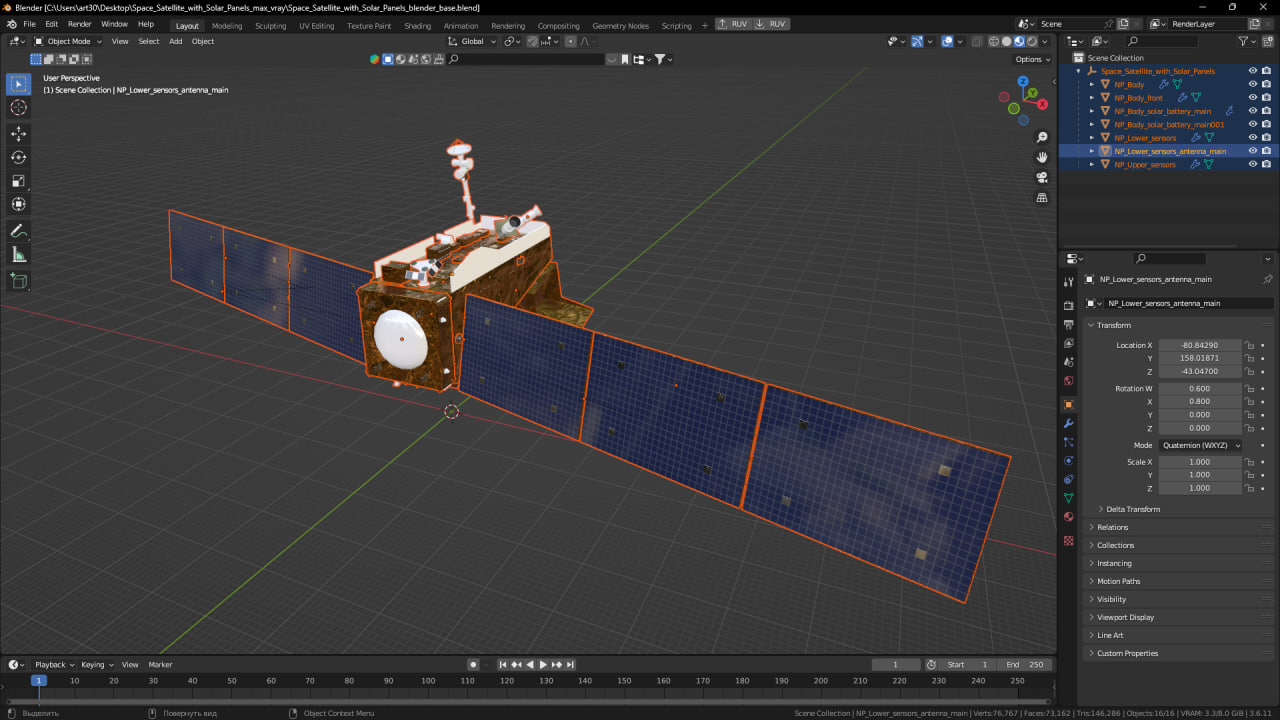 3D Space Satellite with Solar Panels model