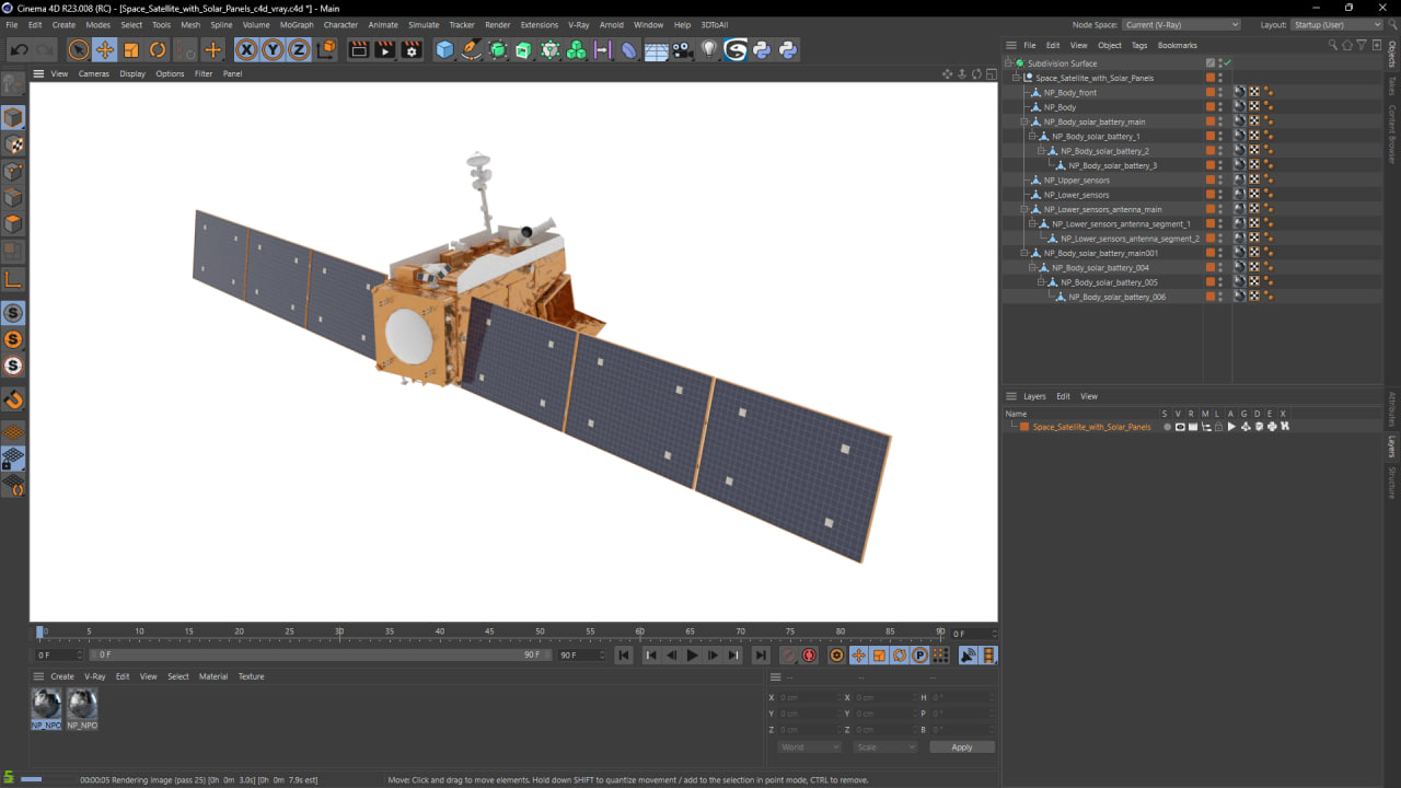 3D Space Satellite with Solar Panels model