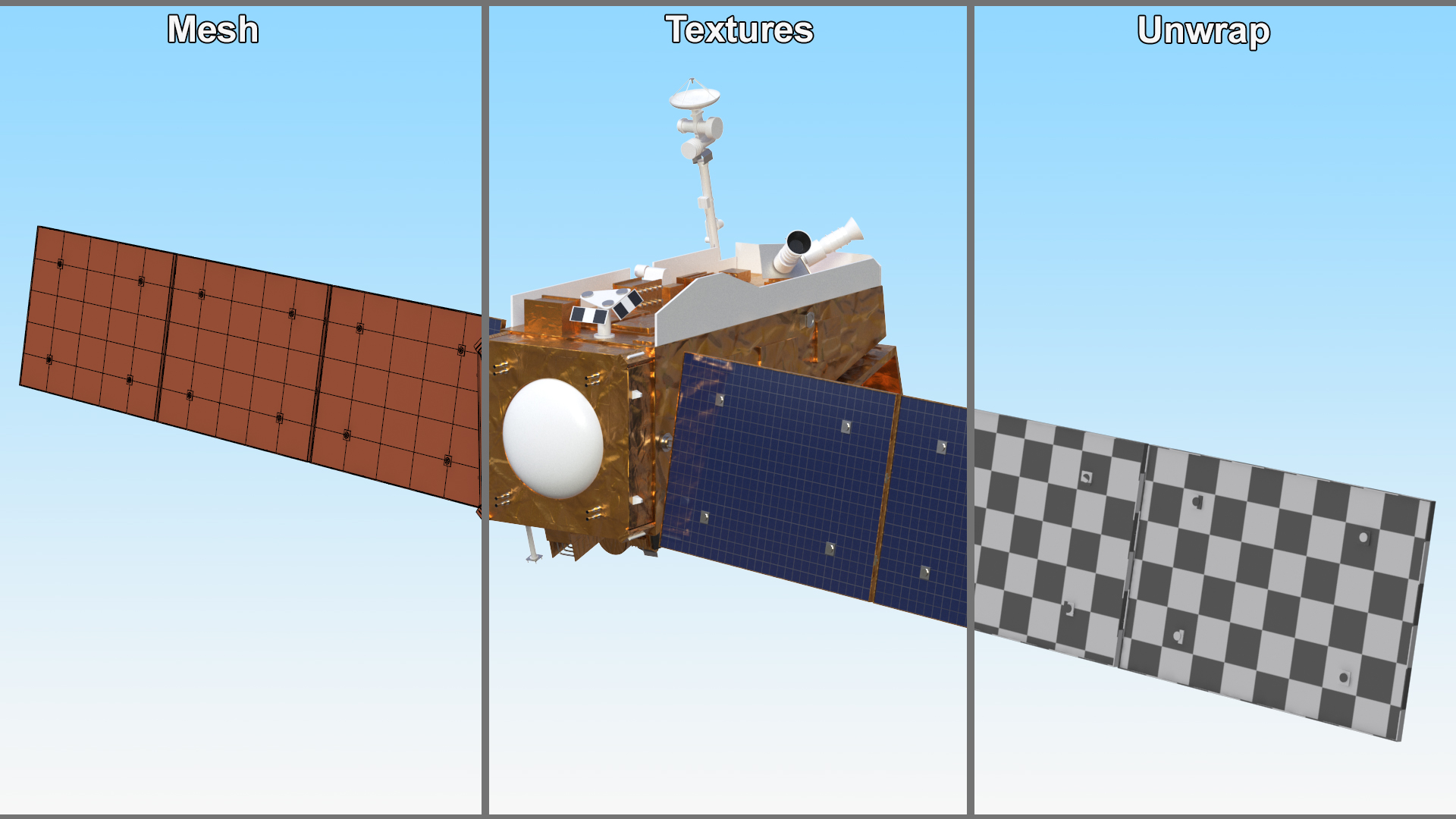 3D Space Satellite with Solar Panels model