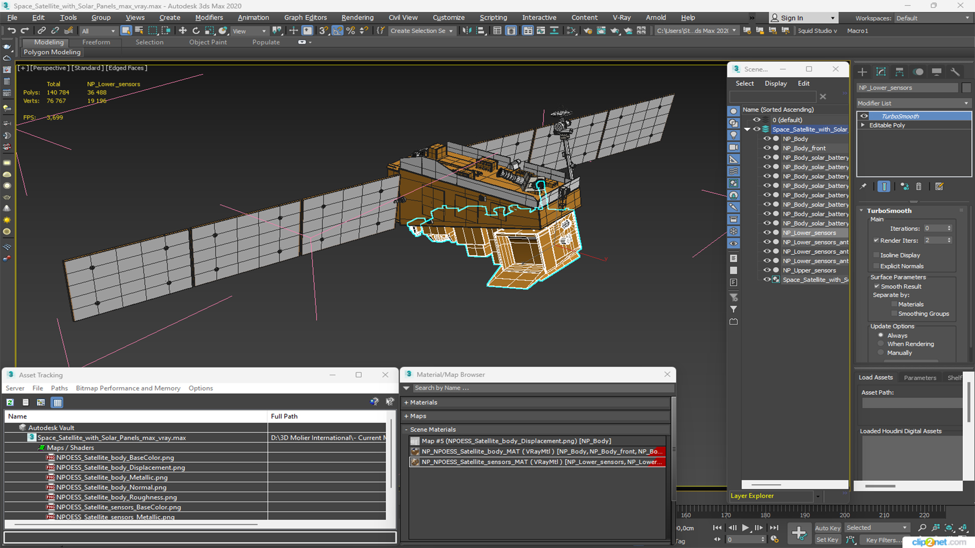 3D Space Satellite with Solar Panels model