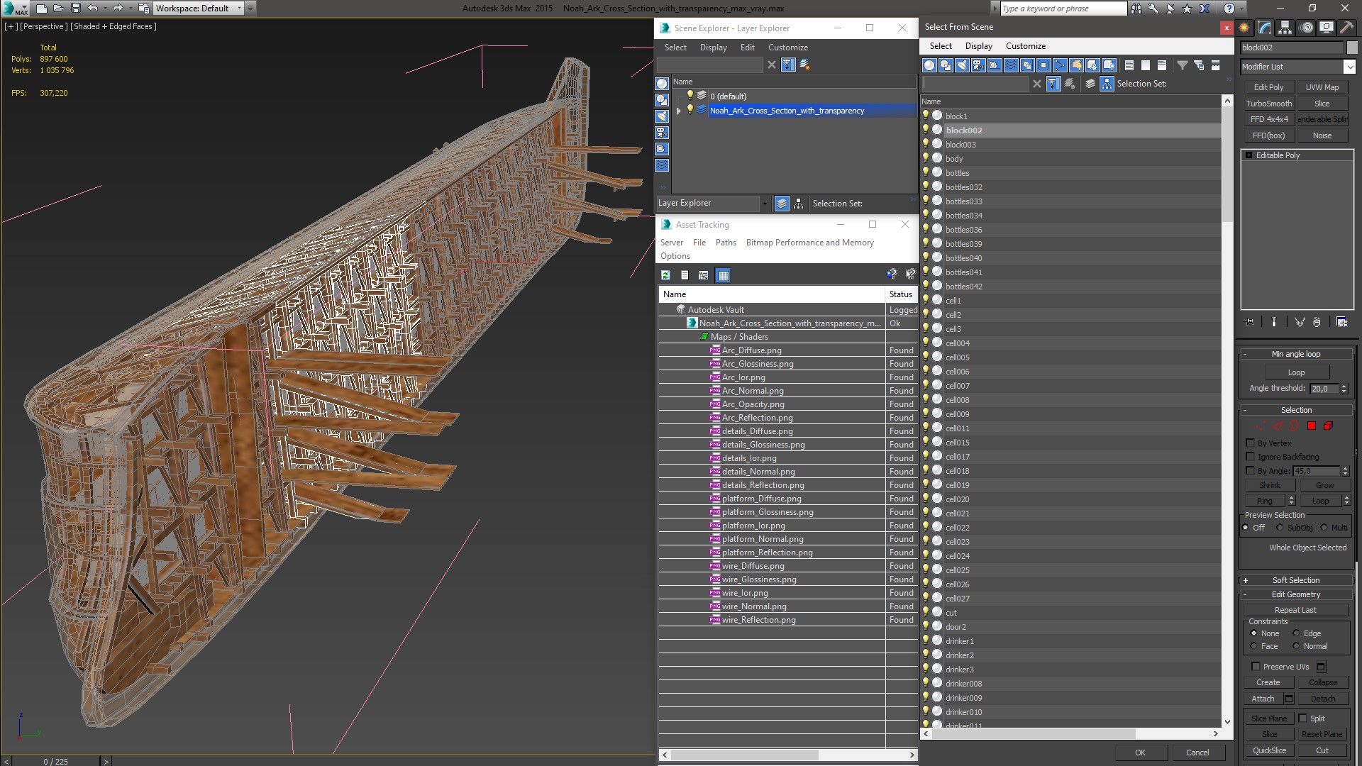 3D model Noah Ark Cross Section with transparency