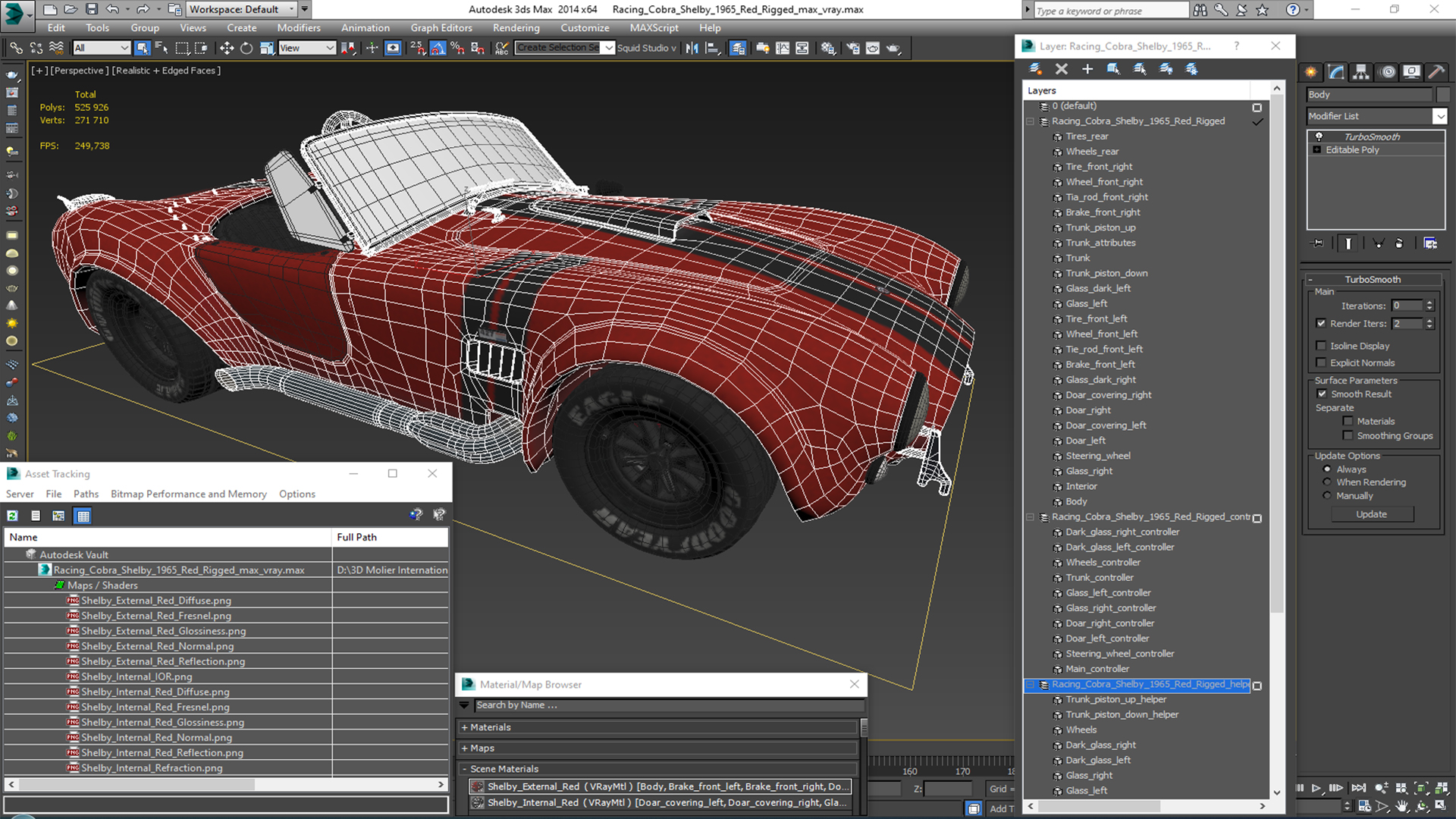 3D model Racing Cobra Shelby 1965 Red Rigged