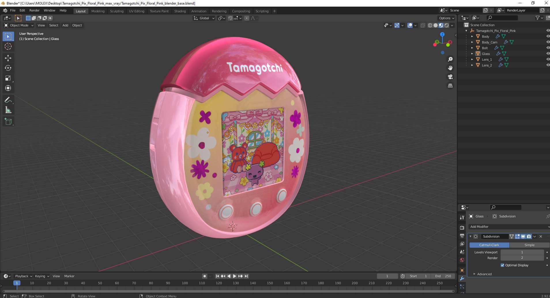 3D Tamagotchi Pix Floral Pink