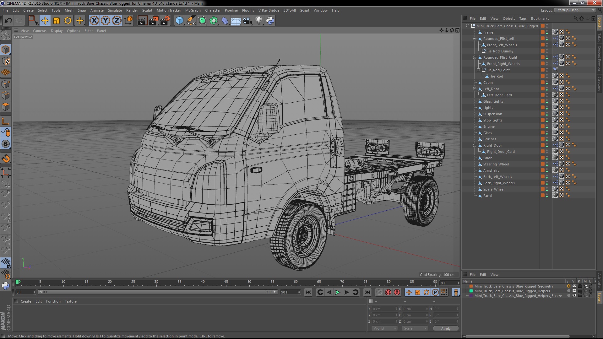 Mini Truck Bare Chassis Blue Rigged for Cinema 4D 3D model