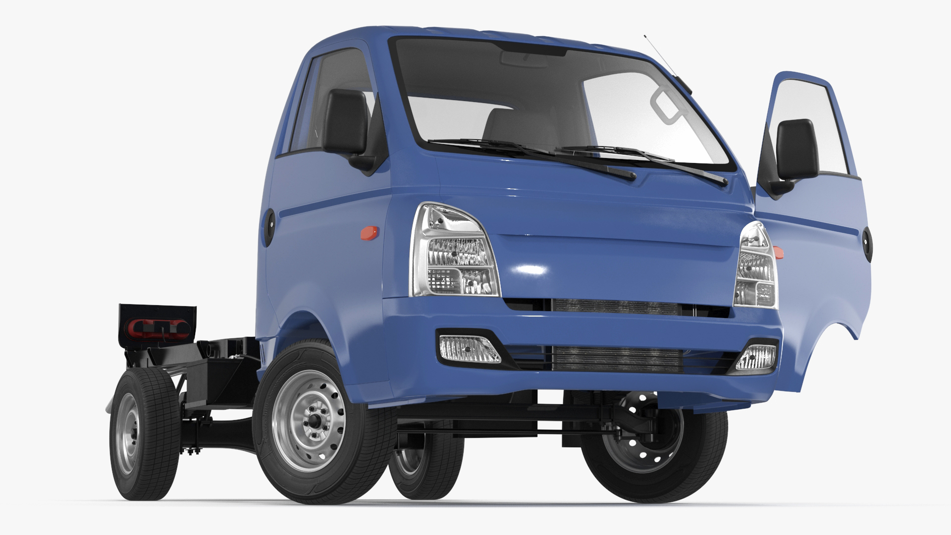 Mini Truck Bare Chassis Blue Rigged for Cinema 4D 3D model