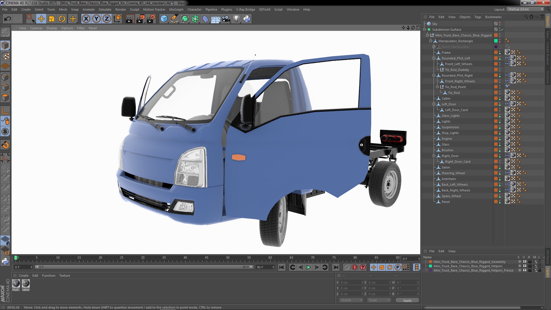 Mini Truck Bare Chassis Blue Rigged for Cinema 4D 3D model